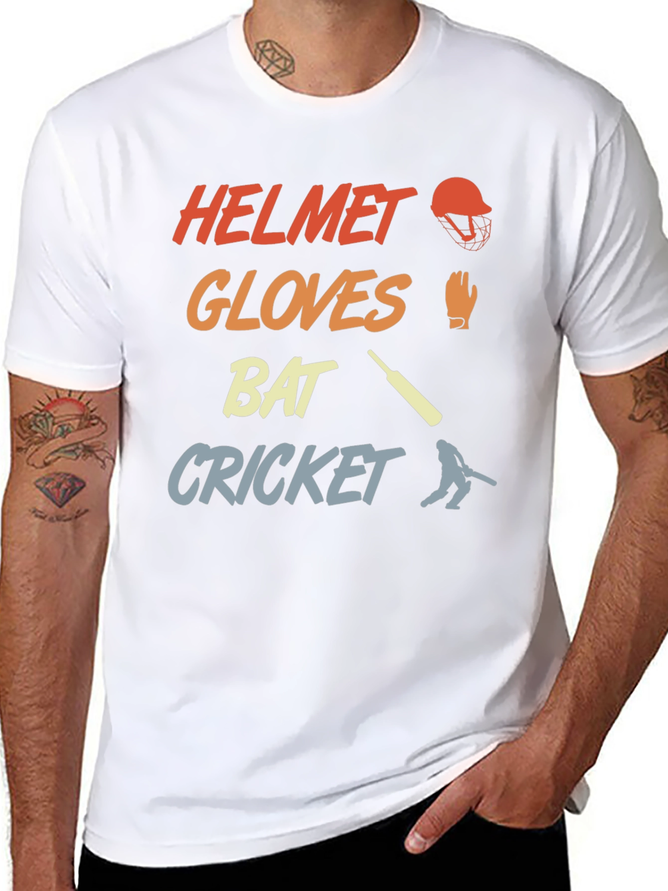 Cricket Helmet Gloves Bat T-Shirt