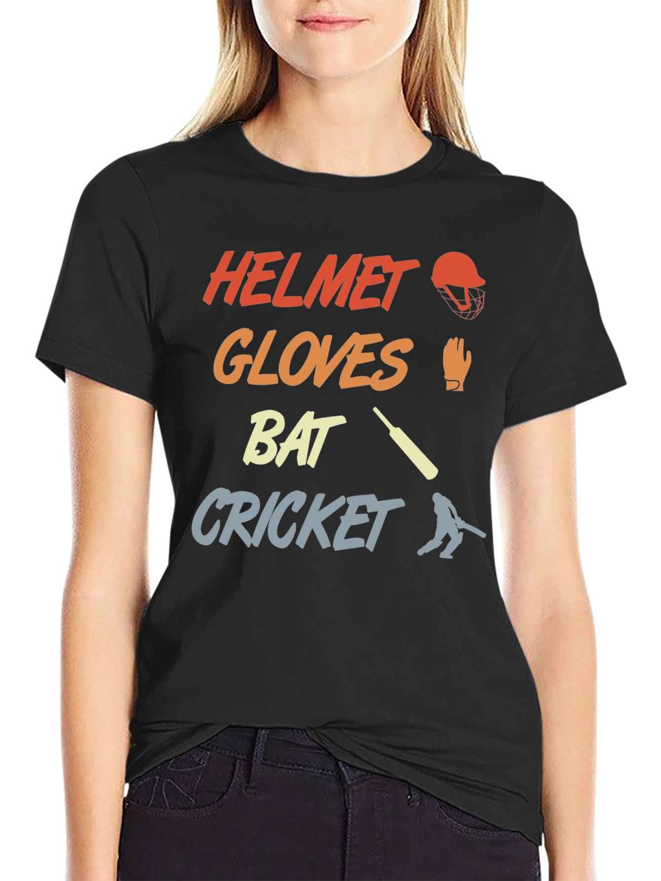 Cricket Helmet Gloves Bat T-Shirt