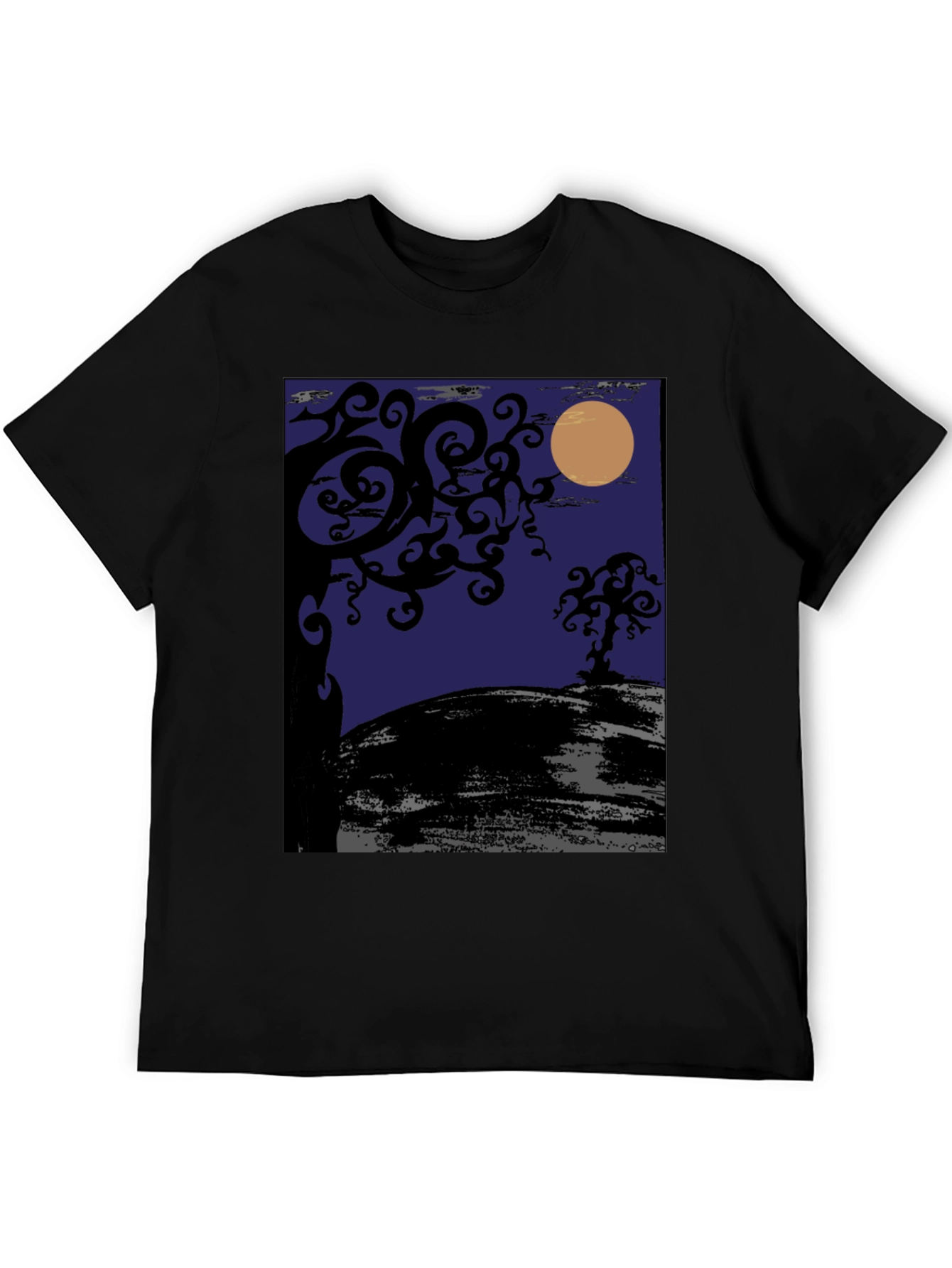 Spooky Night Tree Graphic Tee - Black Cotton