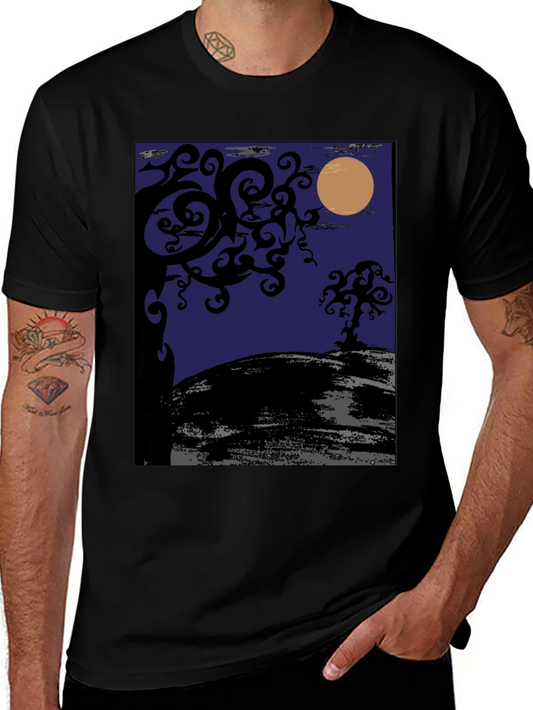 Spooky Night Tree Graphic Tee - Black Cotton