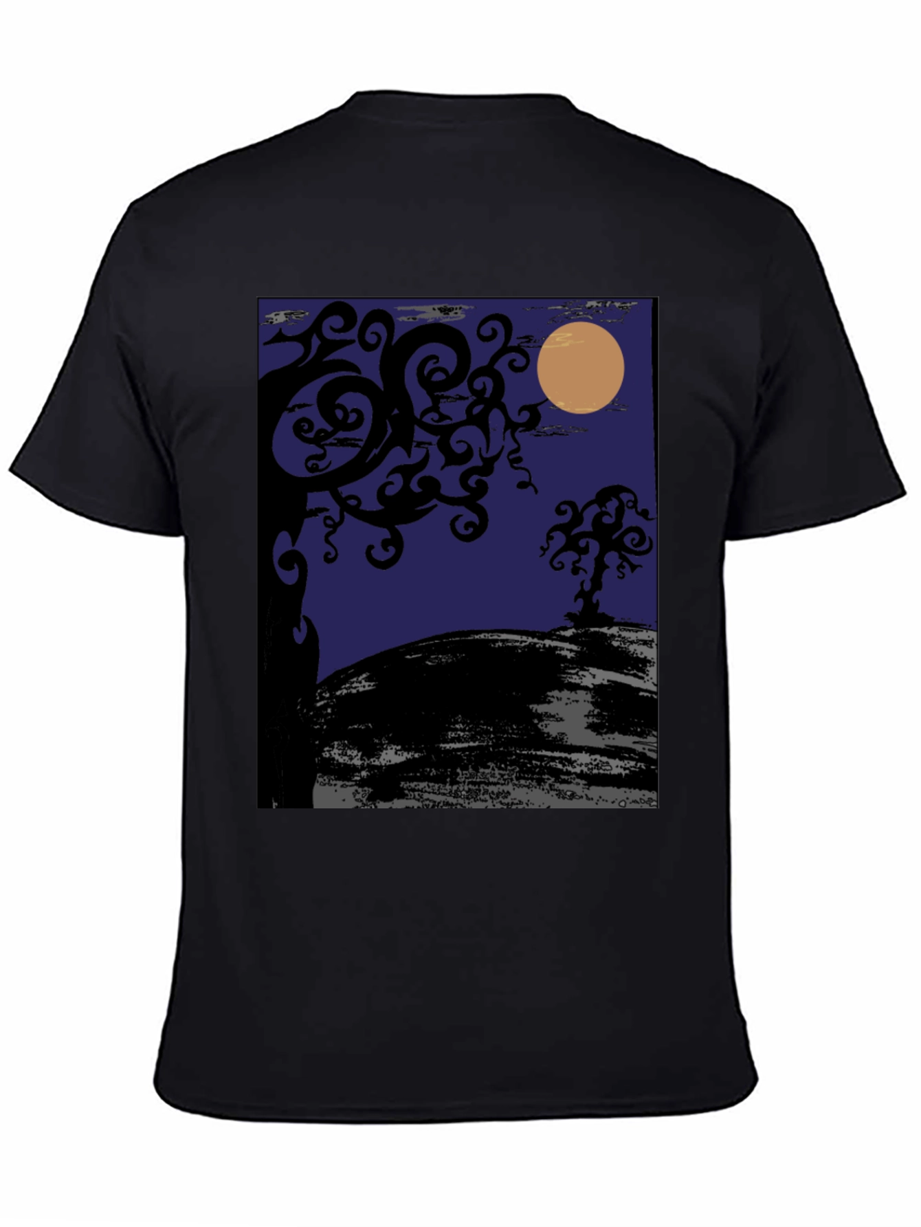 Spooky Night Tree Graphic Tee - Black Cotton