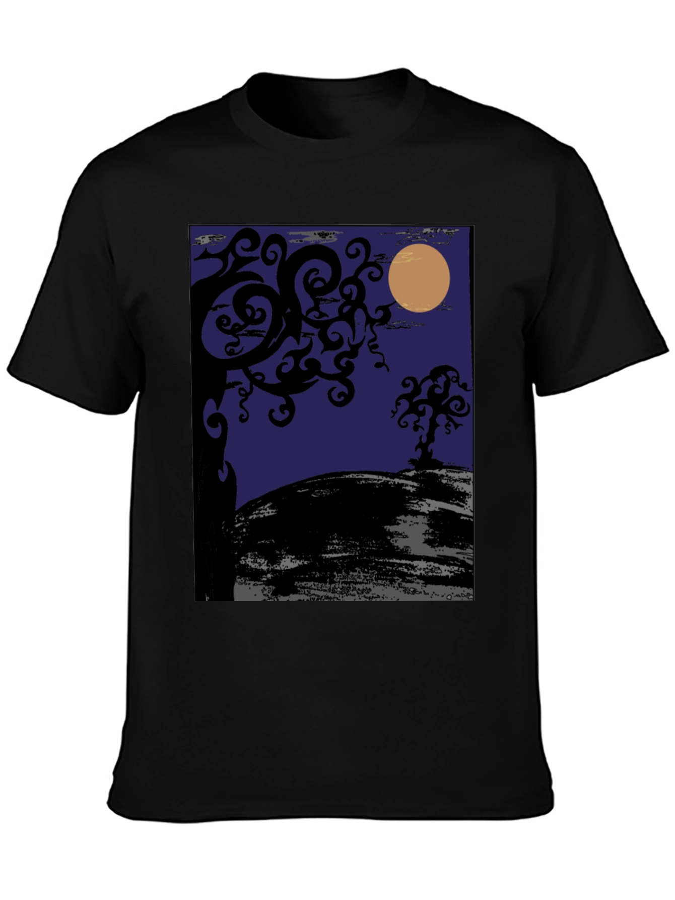 Spooky Night Tree Graphic Tee - Black Cotton