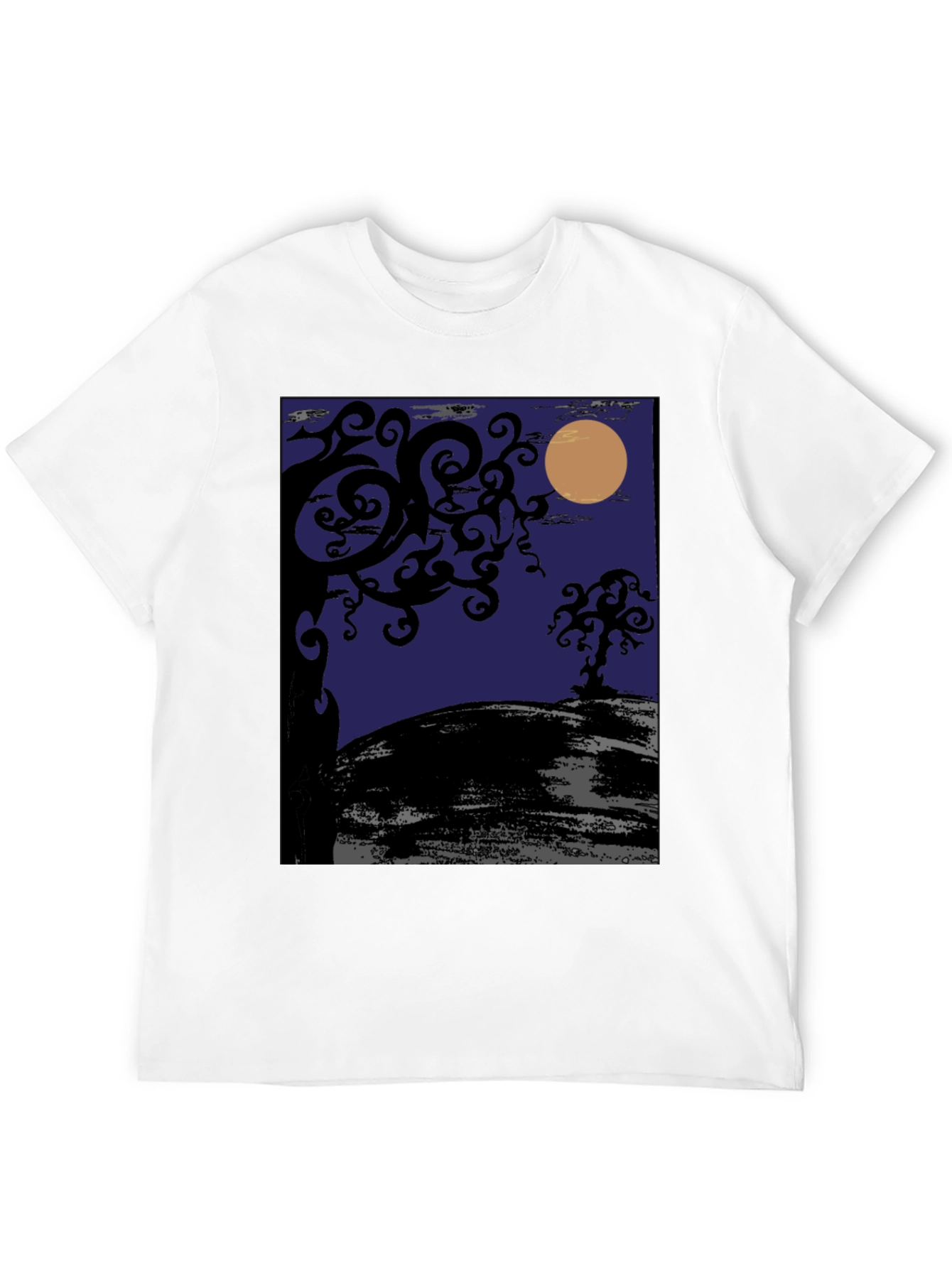 Spooky Night Tree Graphic Tee - Black Cotton