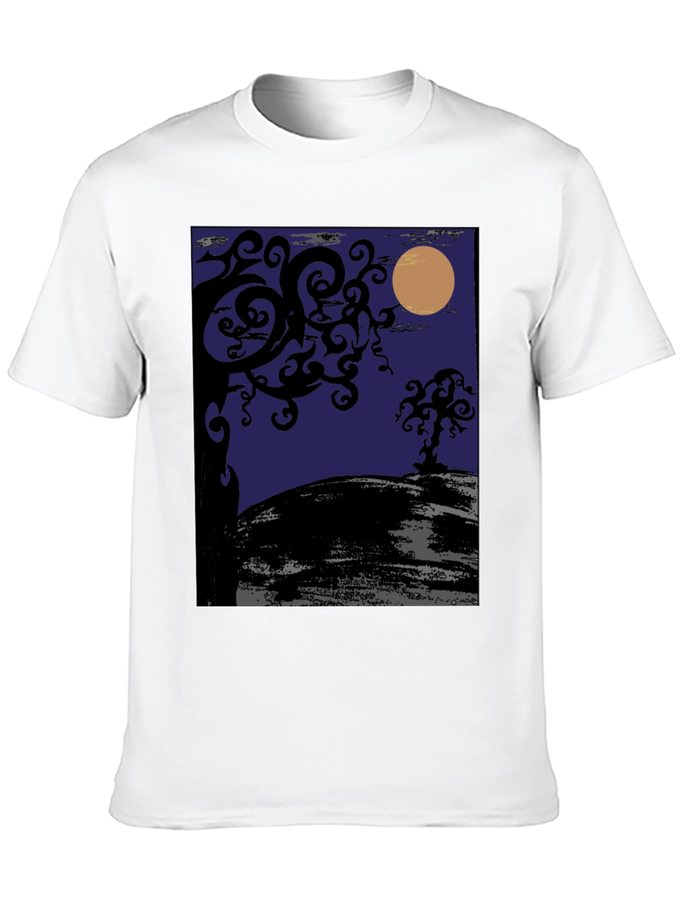 Spooky Night Tree Graphic Tee - Black Cotton
