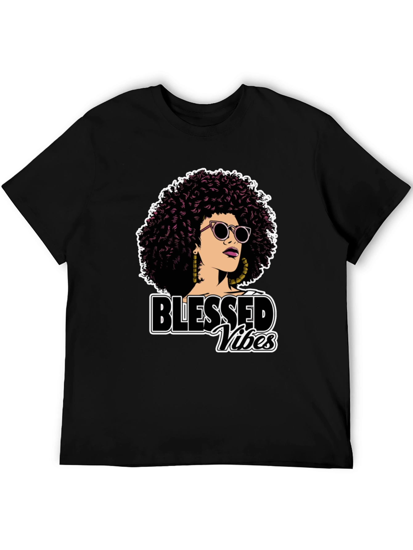 Blessed Vibes Graphic Tee - Stylish Afro Woman Design