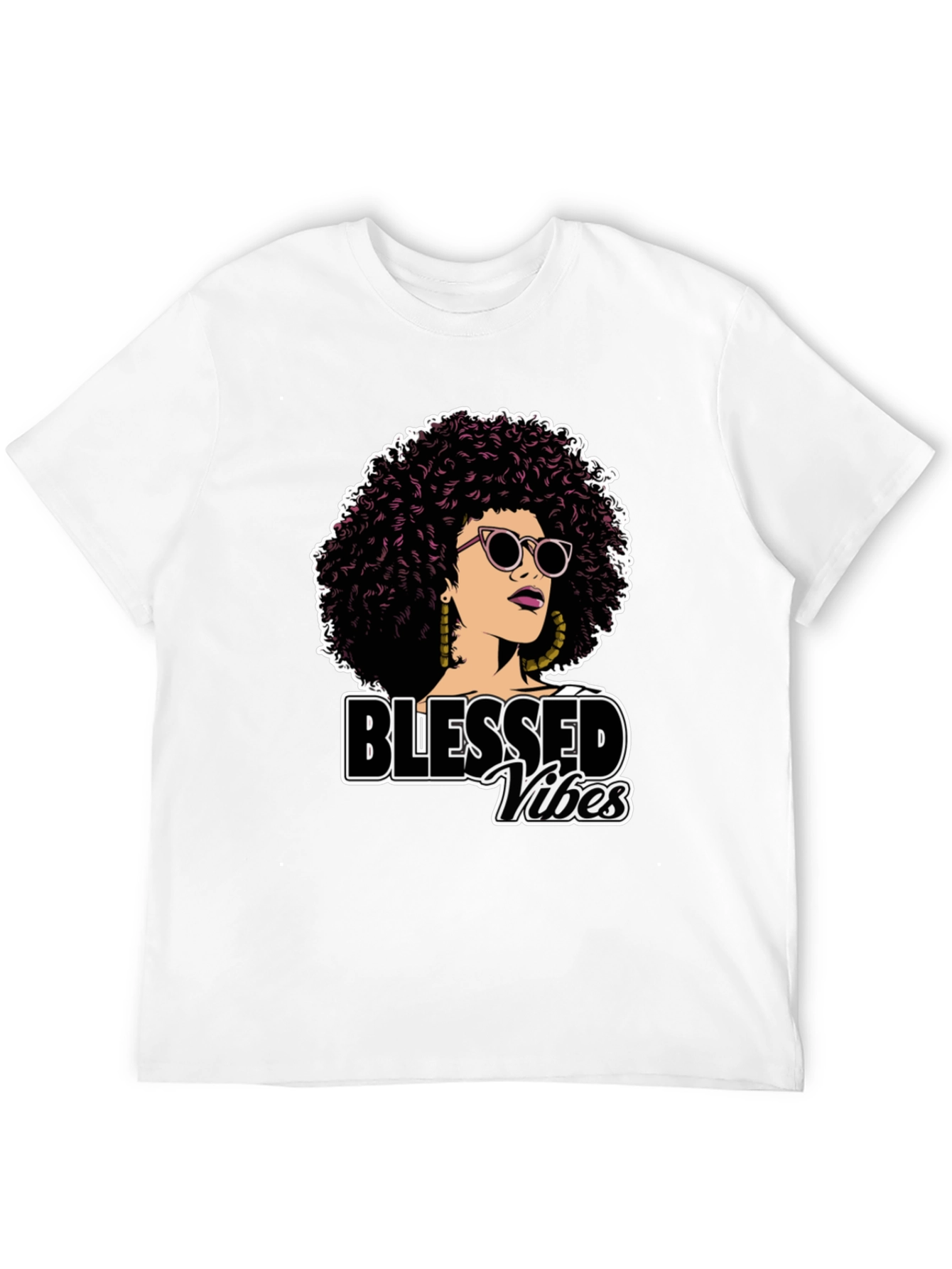 Blessed Vibes Graphic Tee - Stylish Afro Woman Design