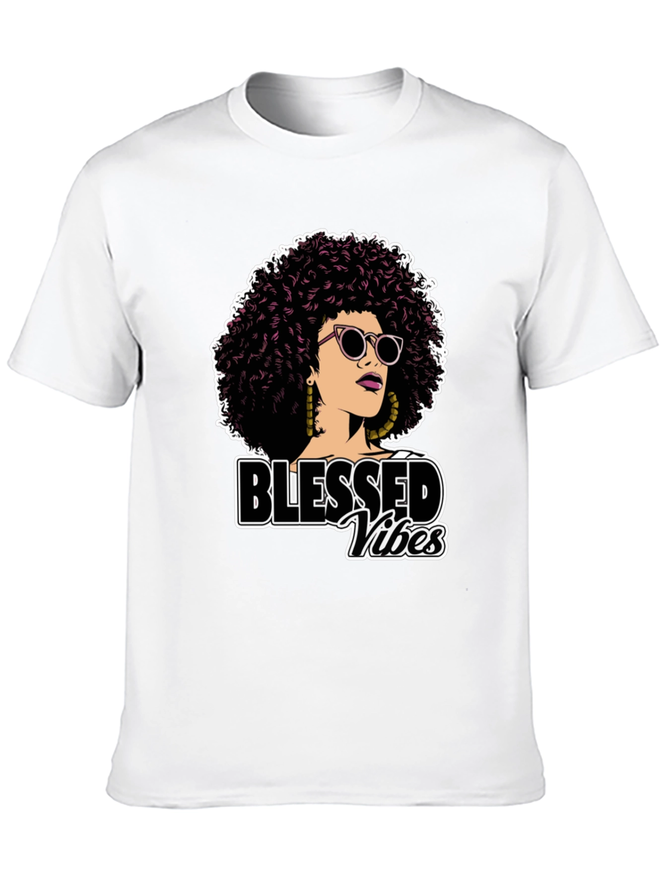 Blessed Vibes Graphic Tee - Stylish Afro Woman Design