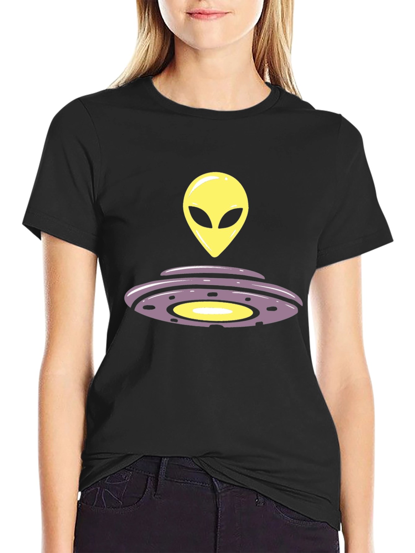 Alien UFO Graphic Tee - Black Casual T-Shirt