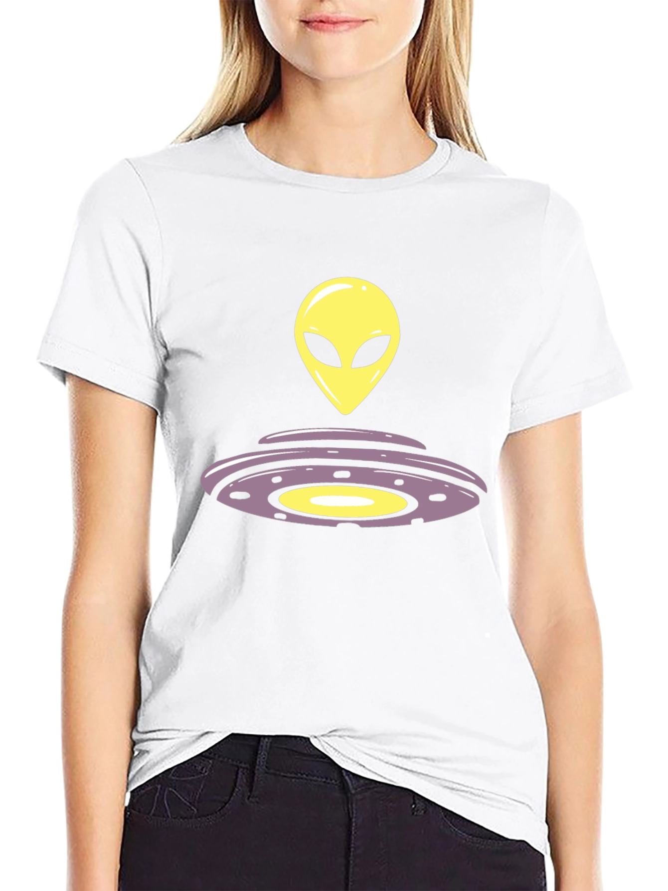 Alien UFO Graphic Tee - Black Casual T-Shirt