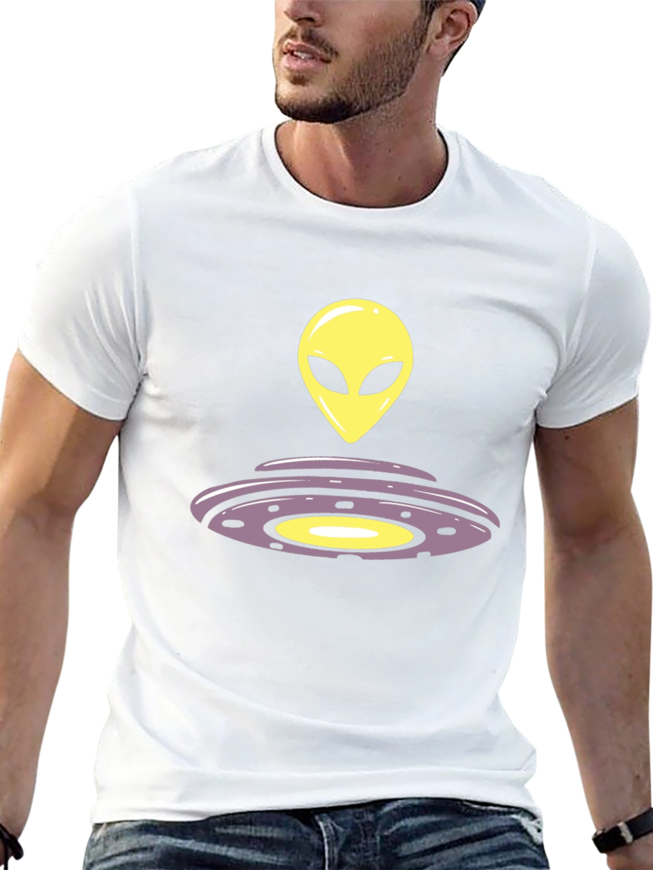 Alien UFO Graphic Tee - Black Casual T-Shirt