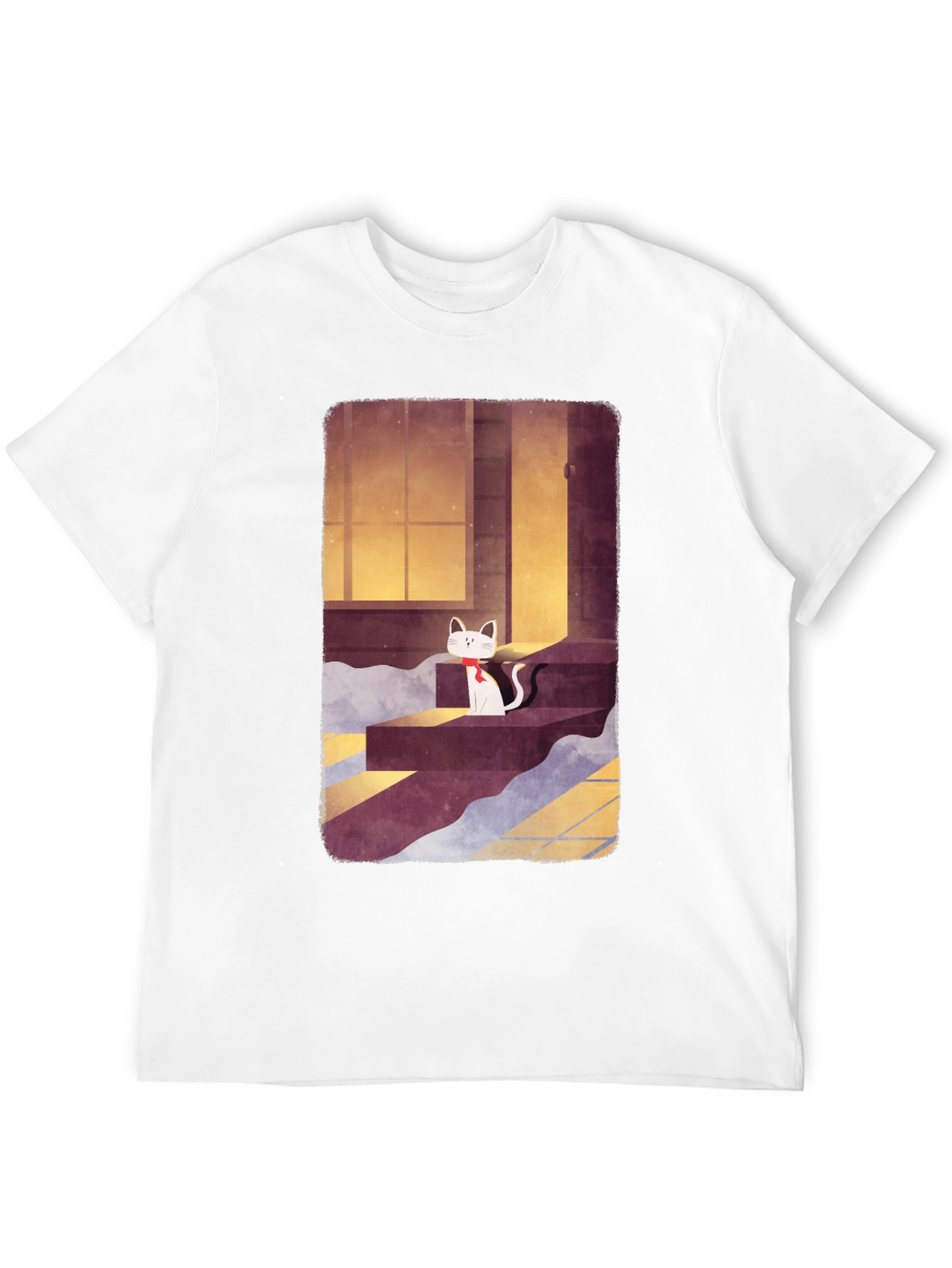 Cat on Steps Graphic Tee - Unisex Black T-Shirt