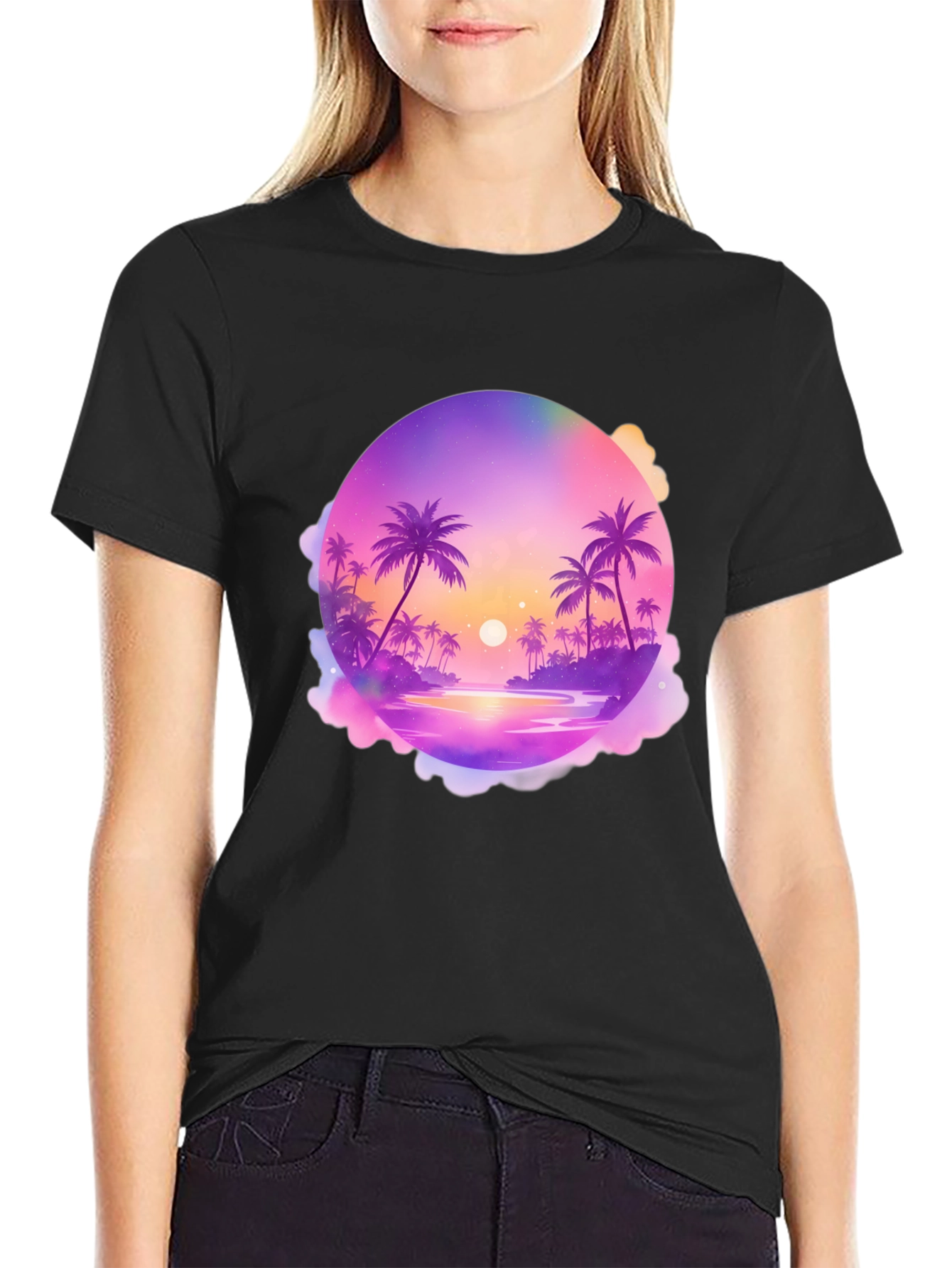 Tropical Sunset Graphic Tee - Black