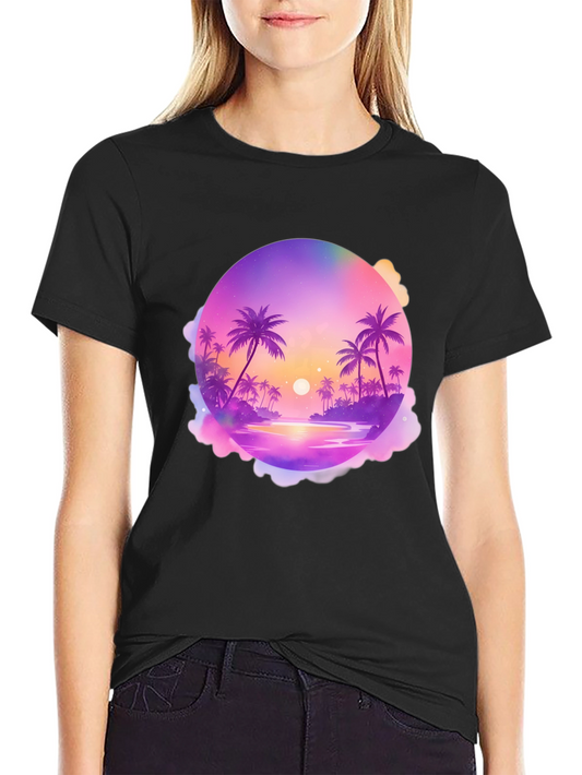 Tropical Sunset Graphic Tee - Black