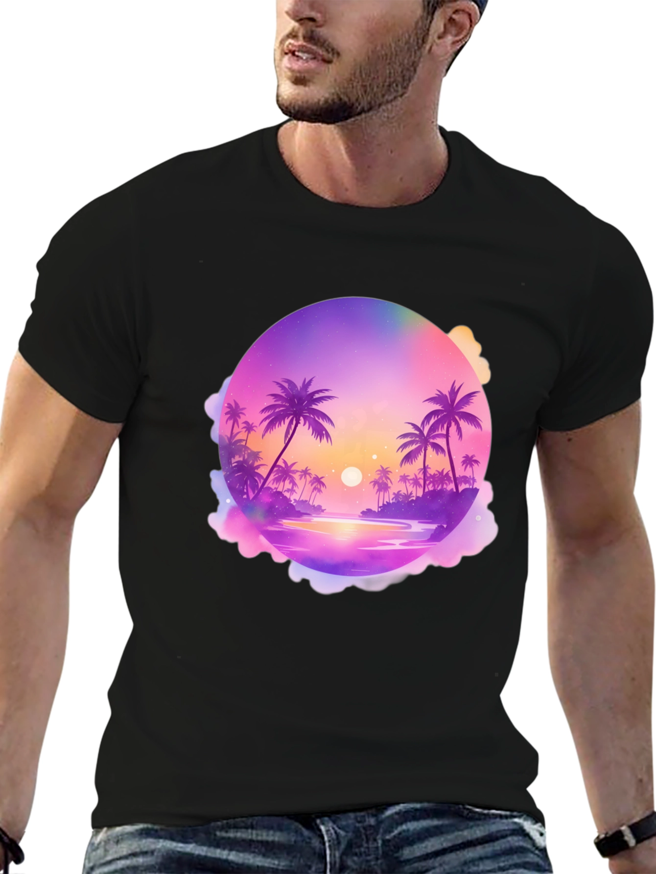 Tropical Sunset Graphic Tee - Black