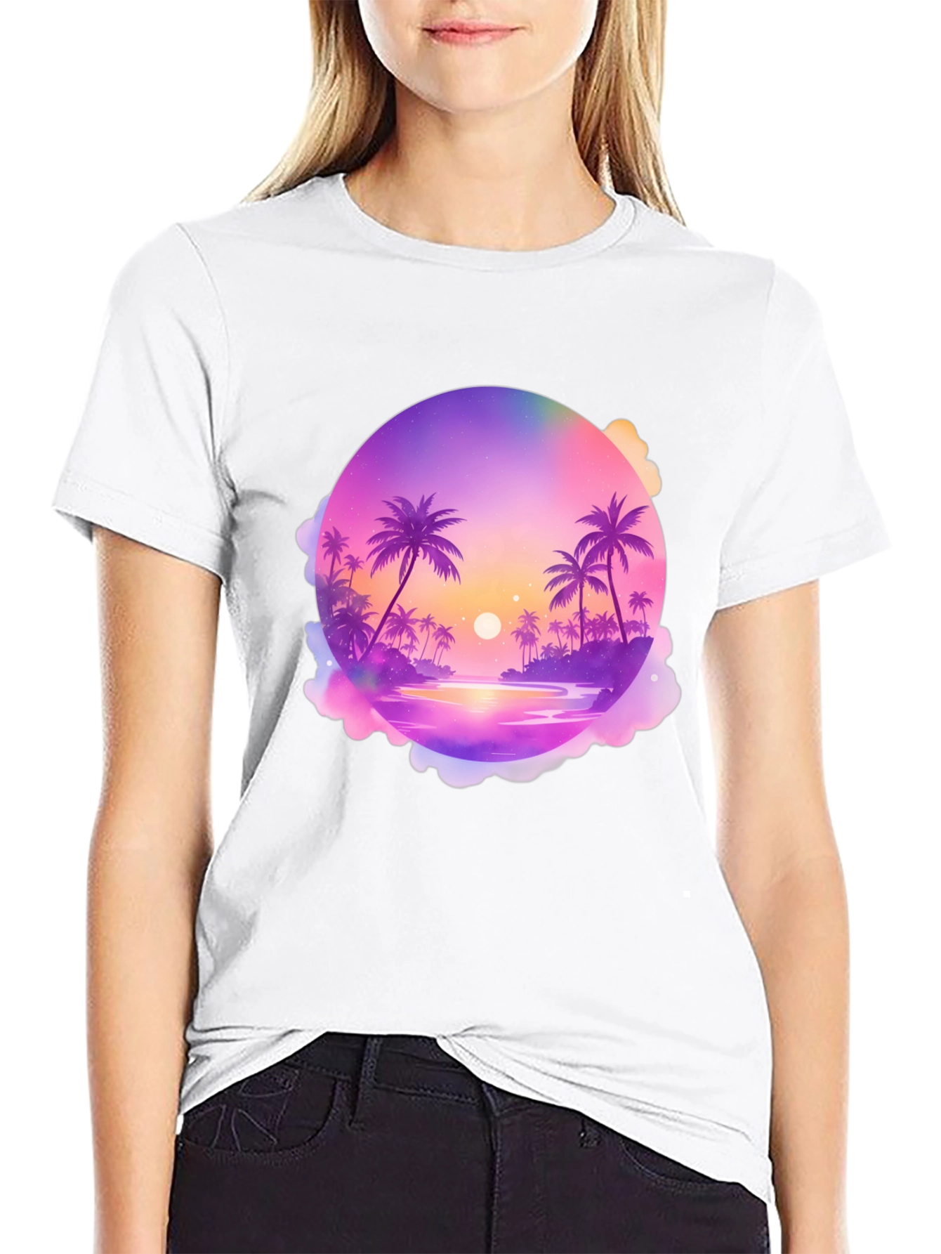 Tropical Sunset Graphic Tee - Black