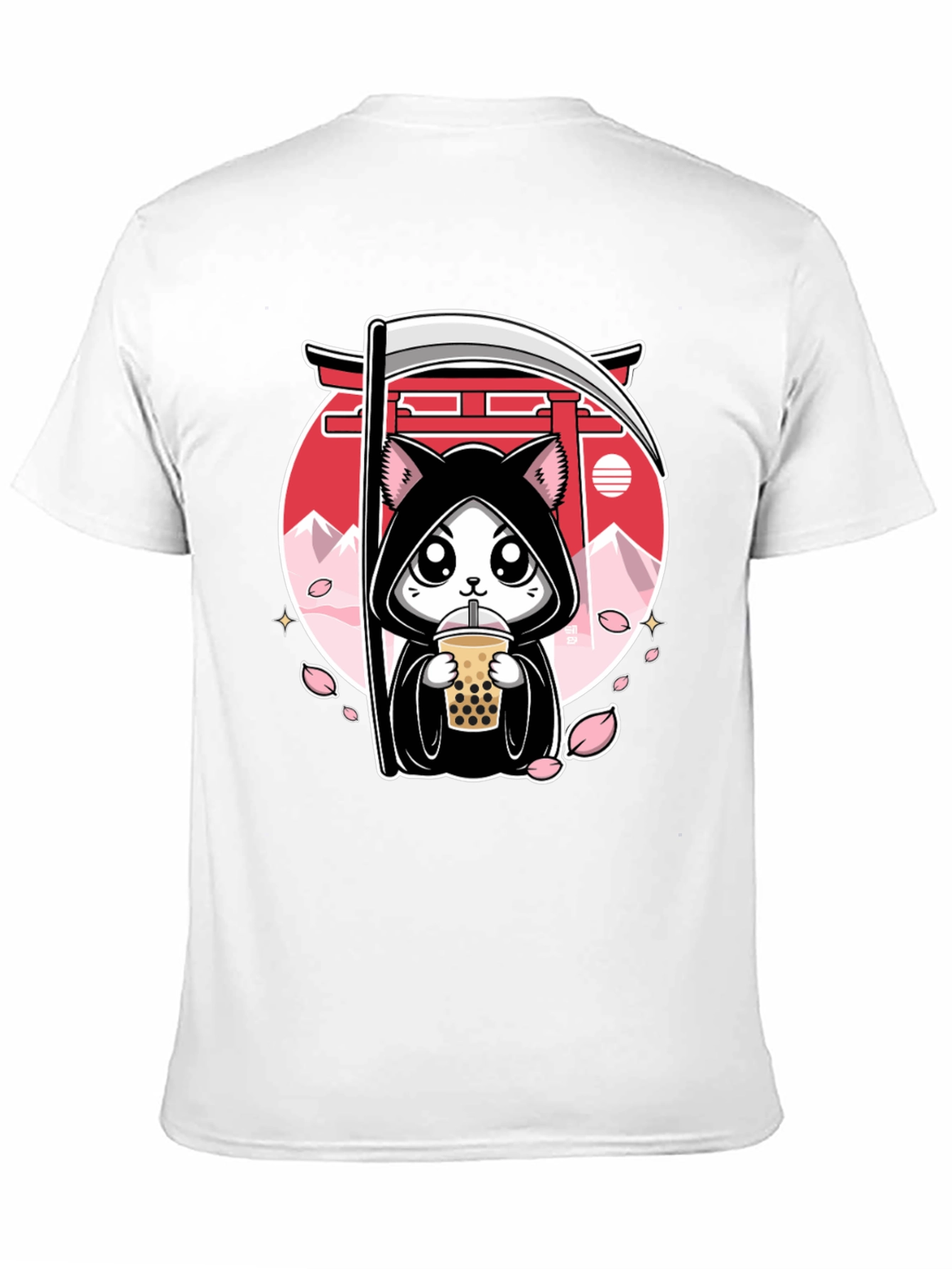 Kawaii Grim Reaper Cat Boba Tea Graphic Tee