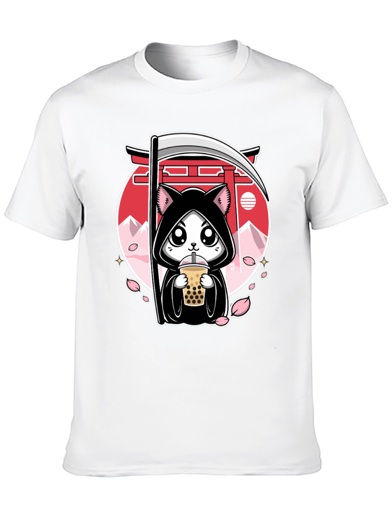 Kawaii Grim Reaper Cat Boba Tea Graphic Tee