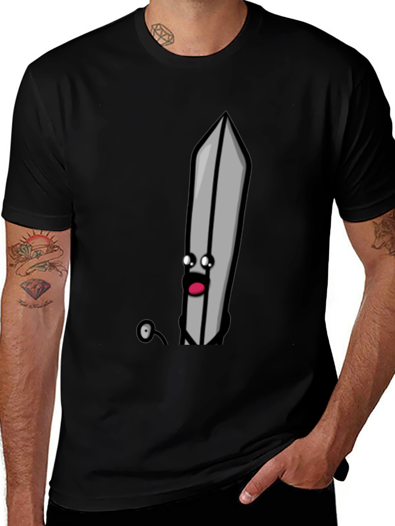 Cartoon Sword T-Shirt - Black Humorous Design
