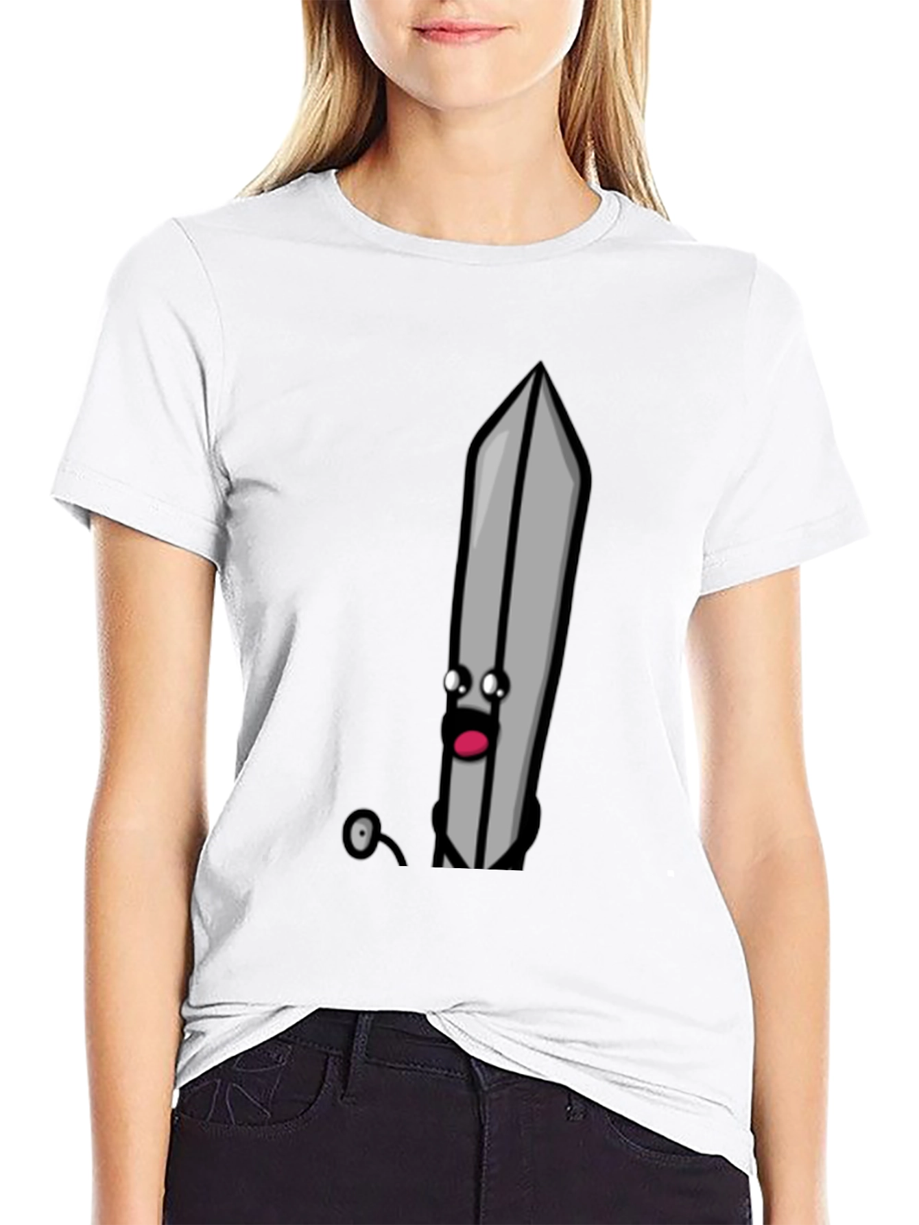 Cartoon Sword T-Shirt - Black Humorous Design