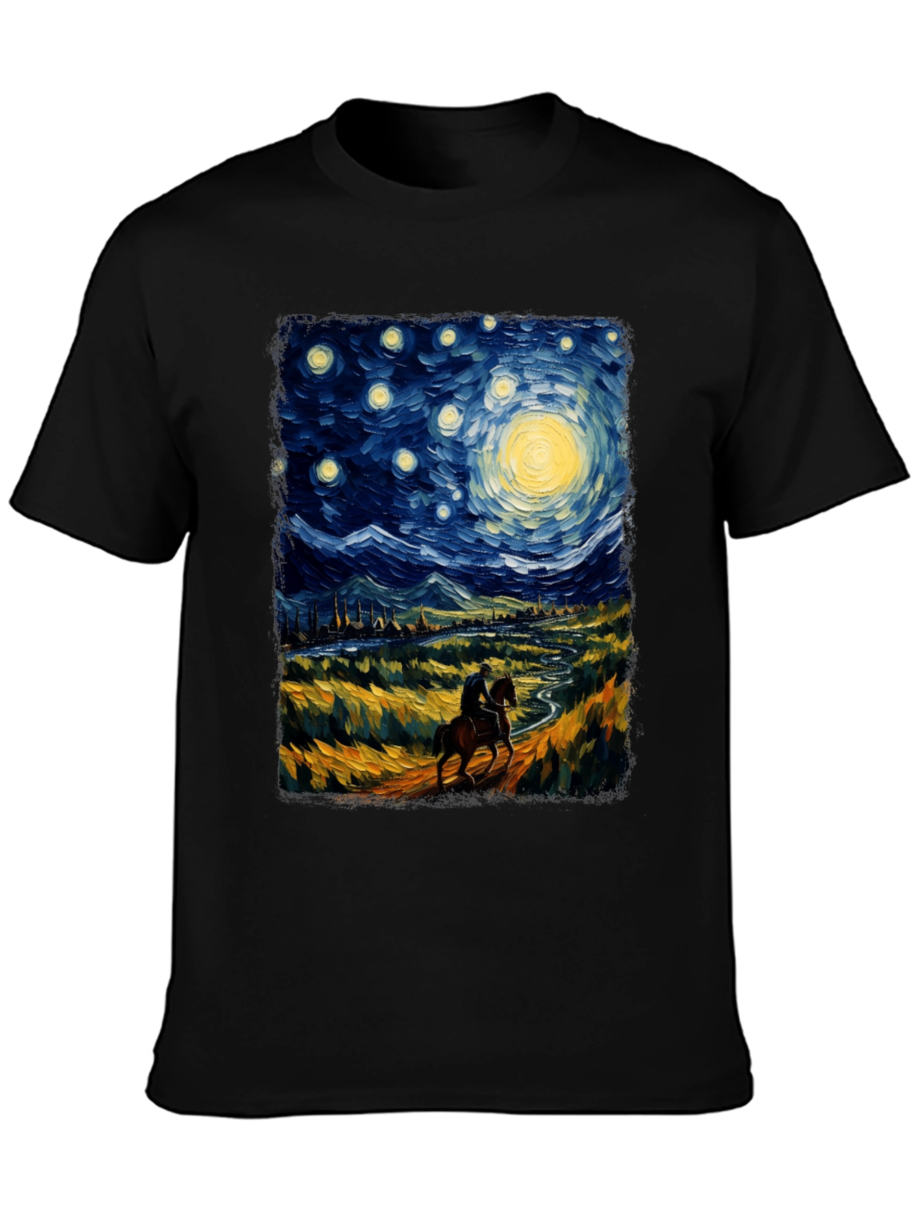 Starry Night Rider Graphic Tee - Van Gogh Inspired