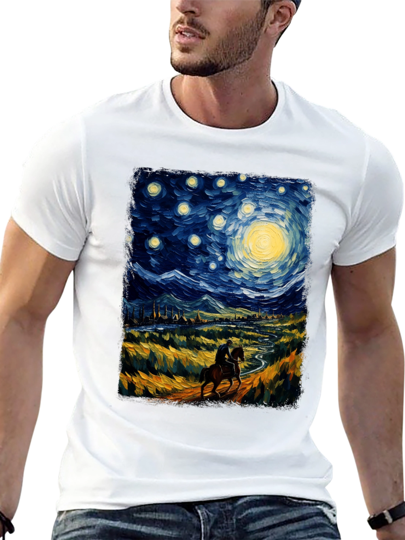 Starry Night Rider Graphic Tee - Van Gogh Inspired