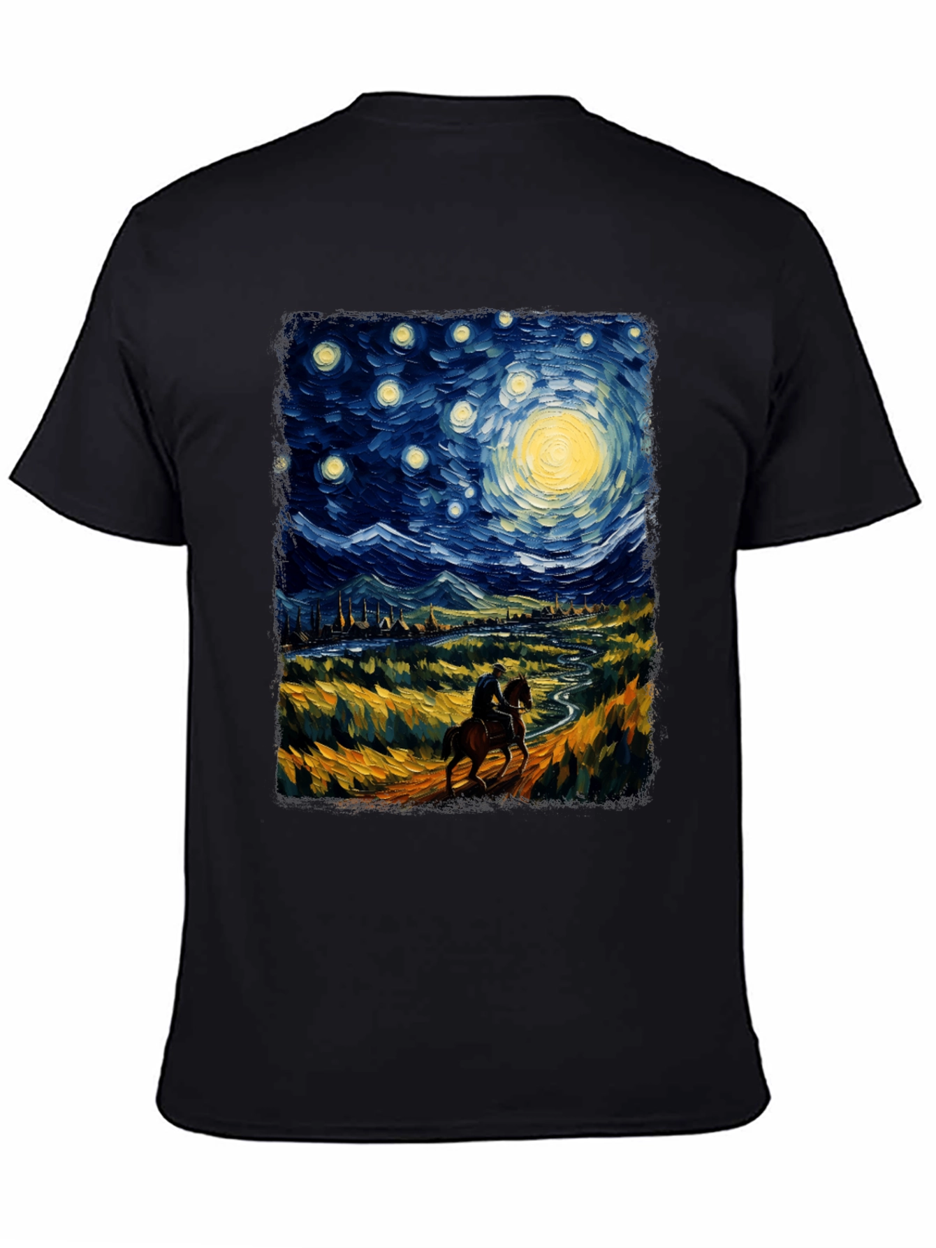 Starry Night Rider Graphic Tee - Van Gogh Inspired
