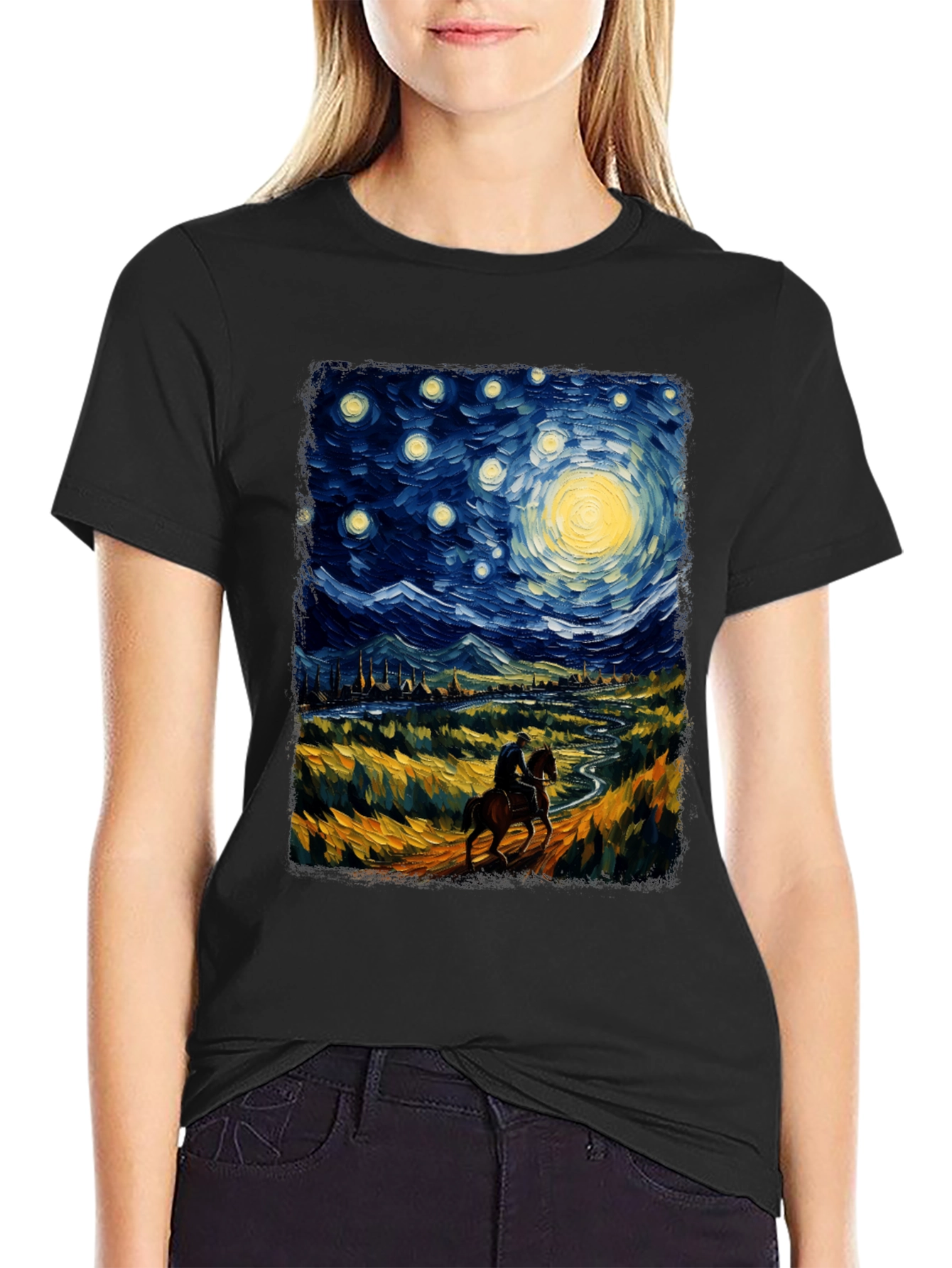 Starry Night Rider Graphic Tee - Van Gogh Inspired