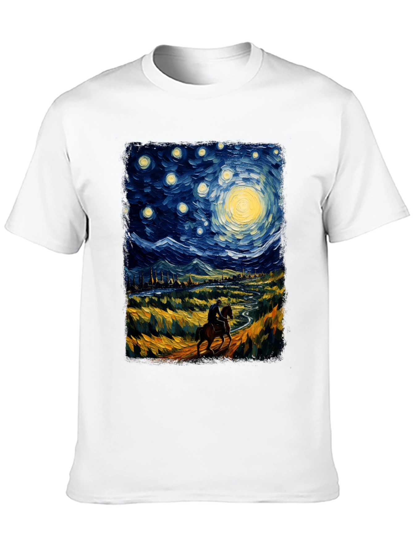 Starry Night Rider Graphic Tee - Van Gogh Inspired