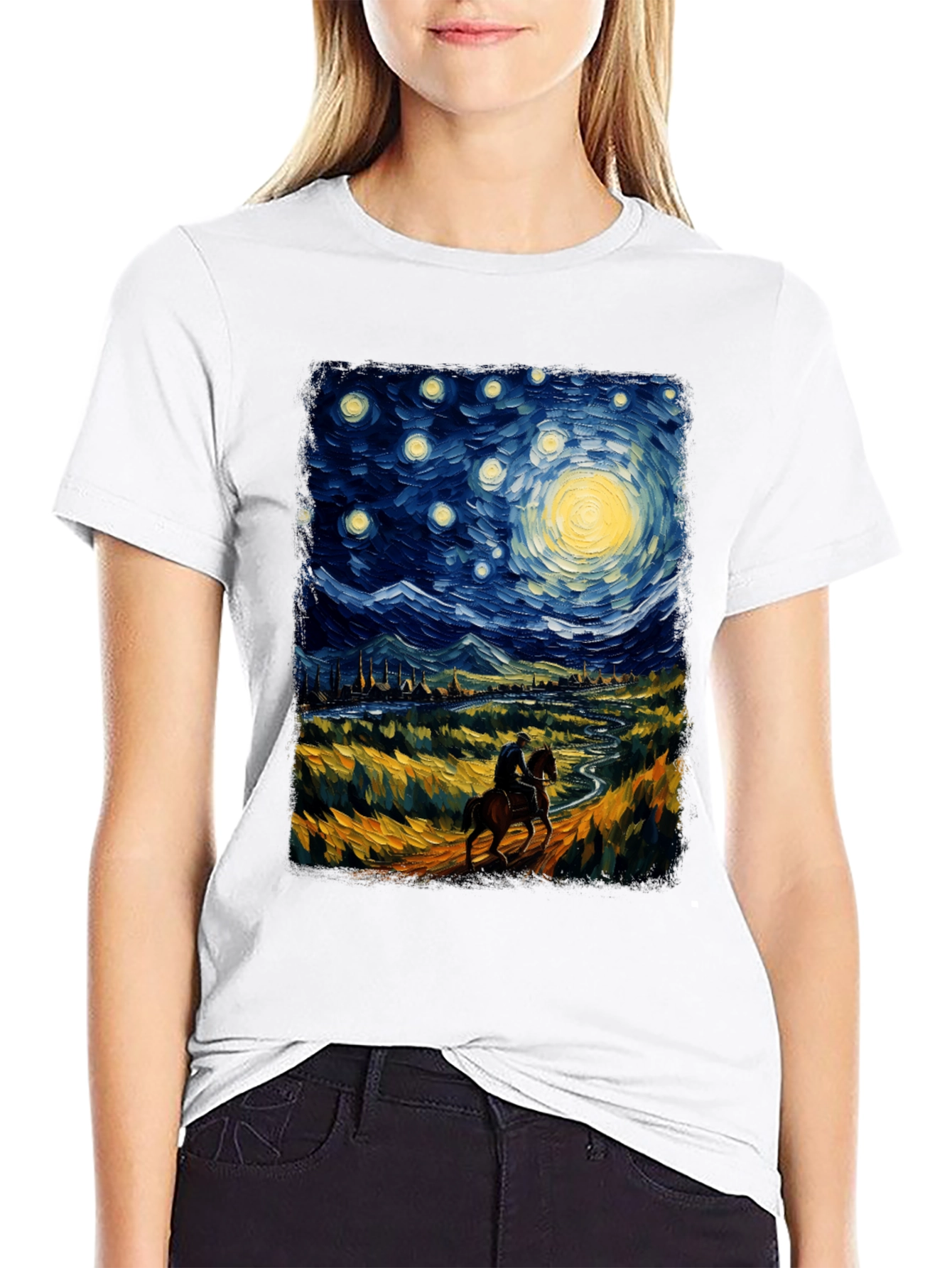 Starry Night Rider Graphic Tee - Van Gogh Inspired