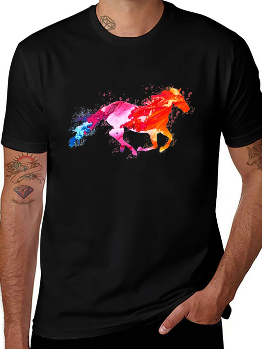Colorful Horse Graphic Black T-Shirt