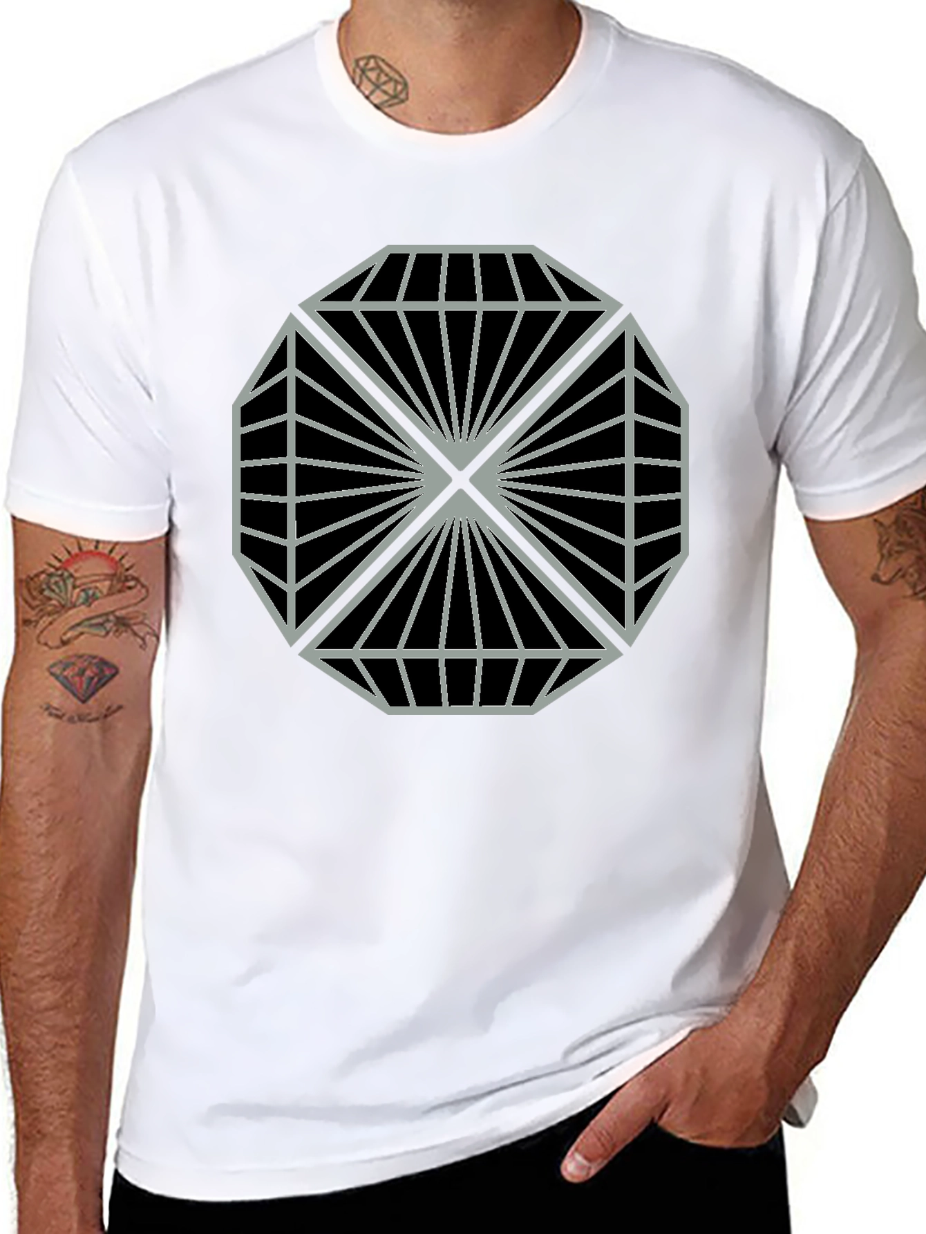 Geometric Diamond Pattern Graphic Tee