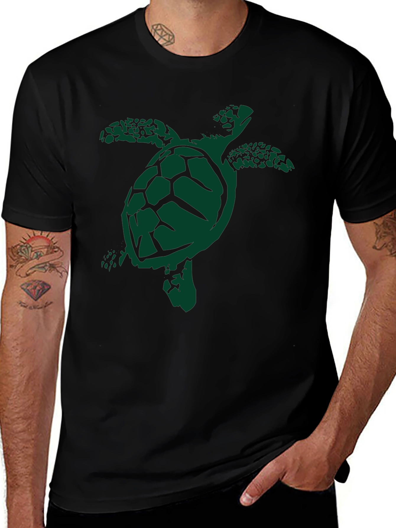 Turtle Graphic T-Shirt - Casual Black Tee