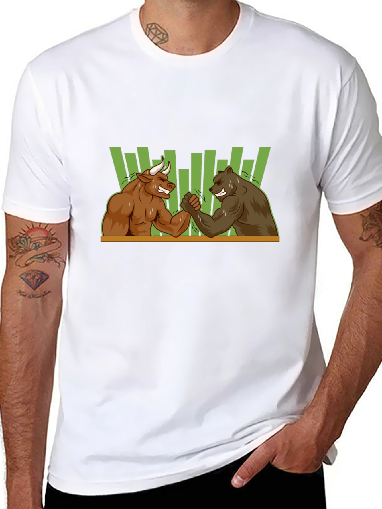 Bull vs Bear Arm Wrestling T-Shirt