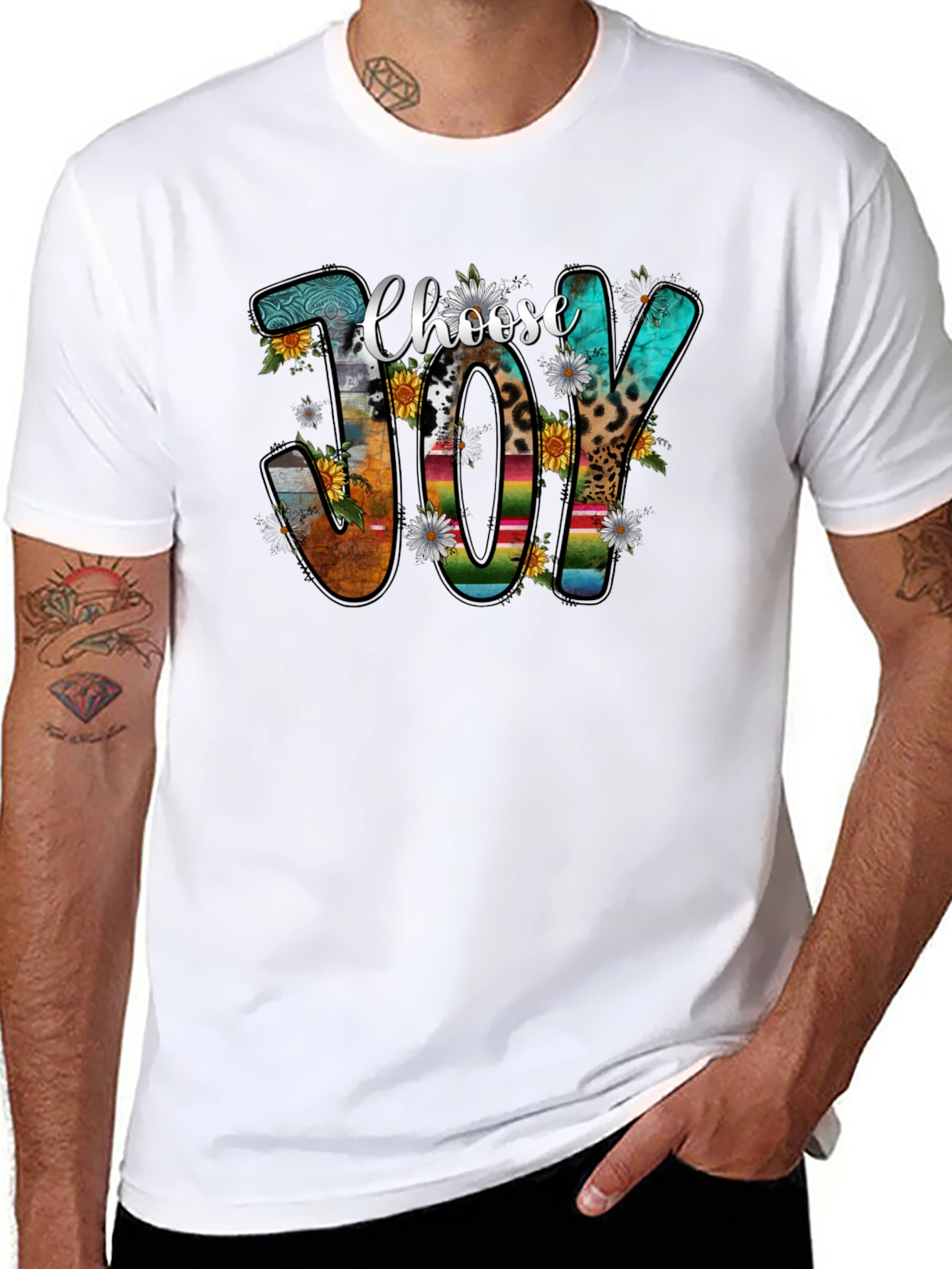 Choose Joy T-Shirt: Floral & Pattern Lettering