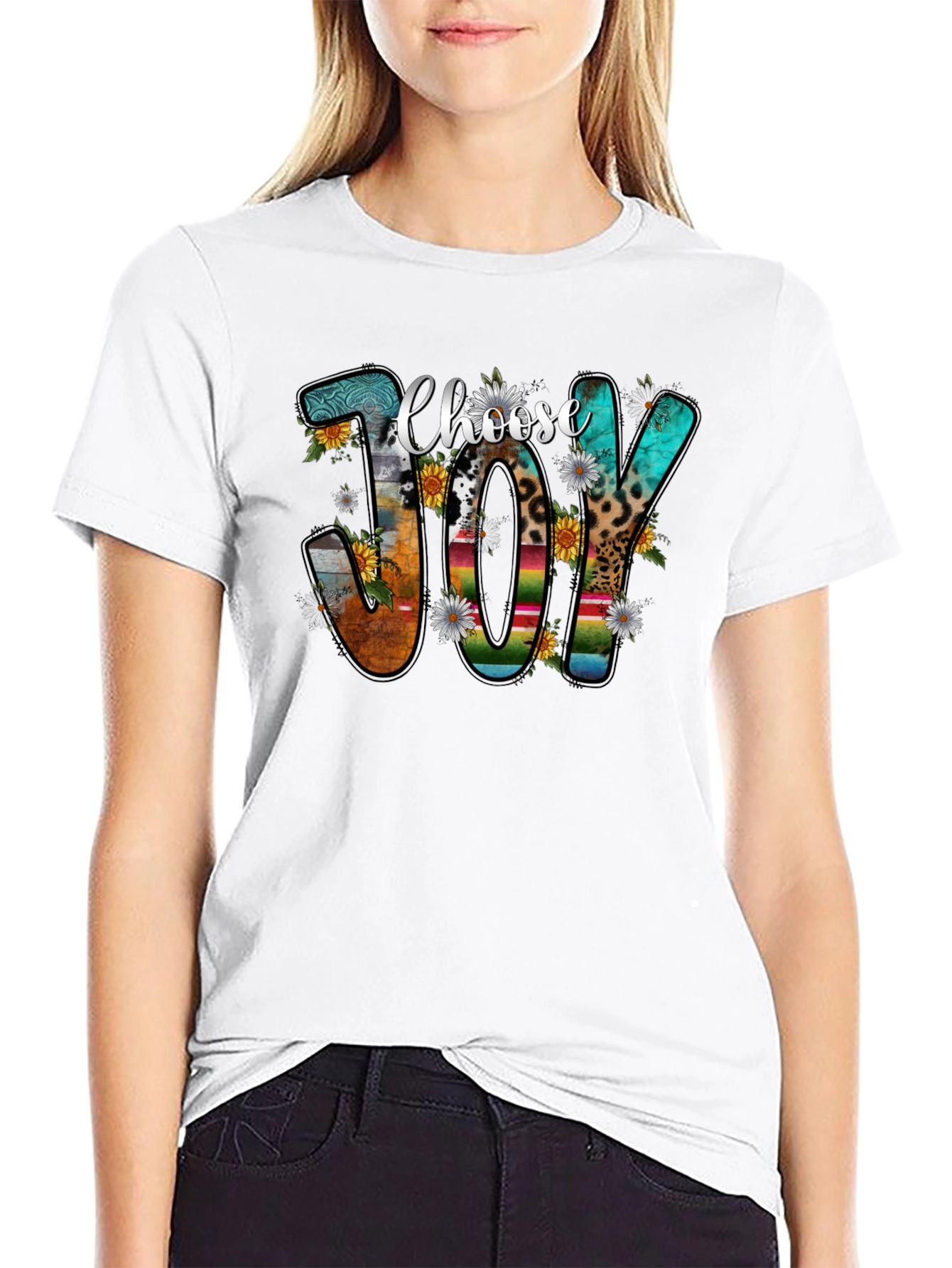 Choose Joy T-Shirt: Floral & Pattern Lettering