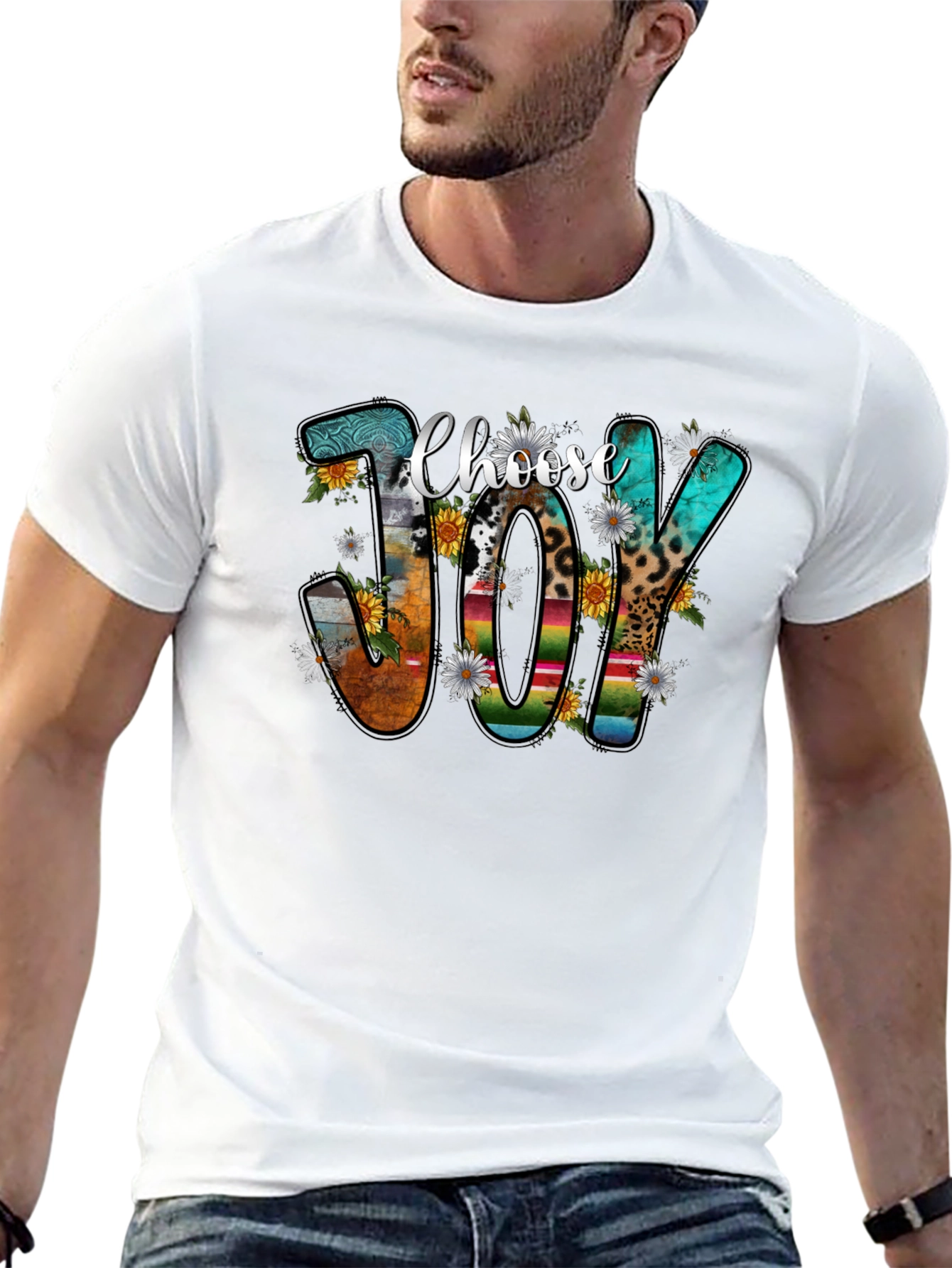Choose Joy T-Shirt: Floral & Pattern Lettering