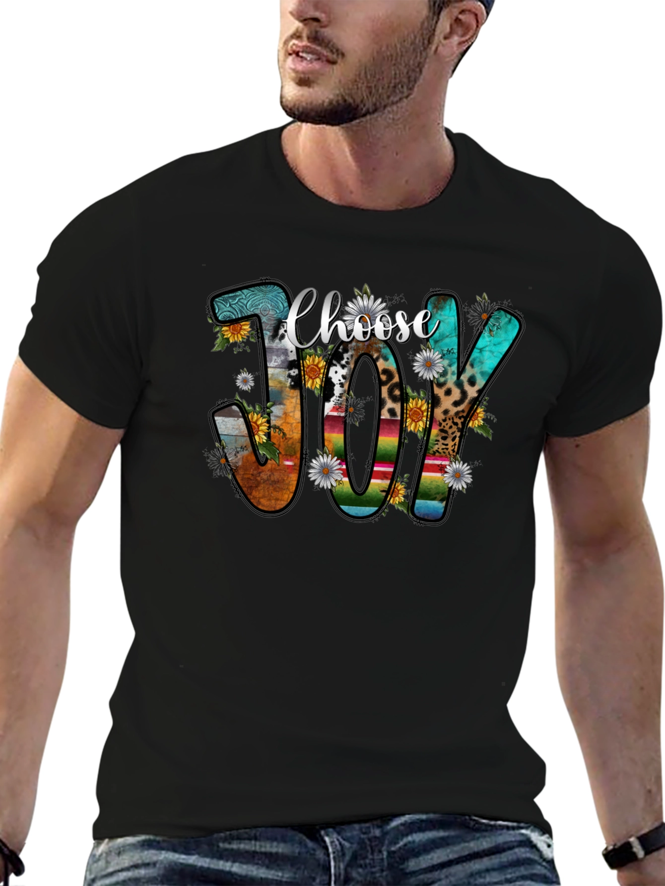 Choose Joy T-Shirt: Floral & Pattern Lettering