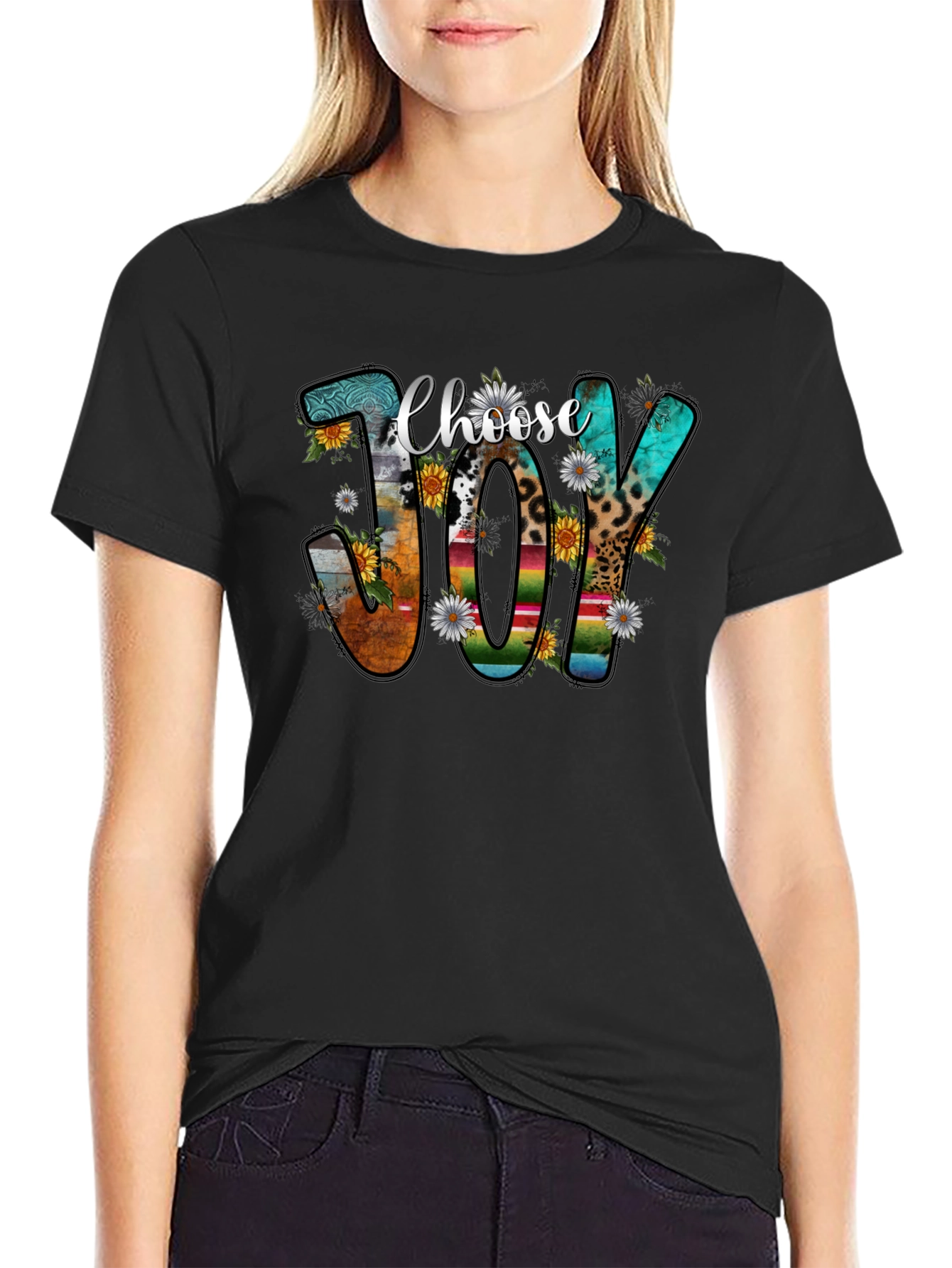 Choose Joy T-Shirt: Floral & Pattern Lettering