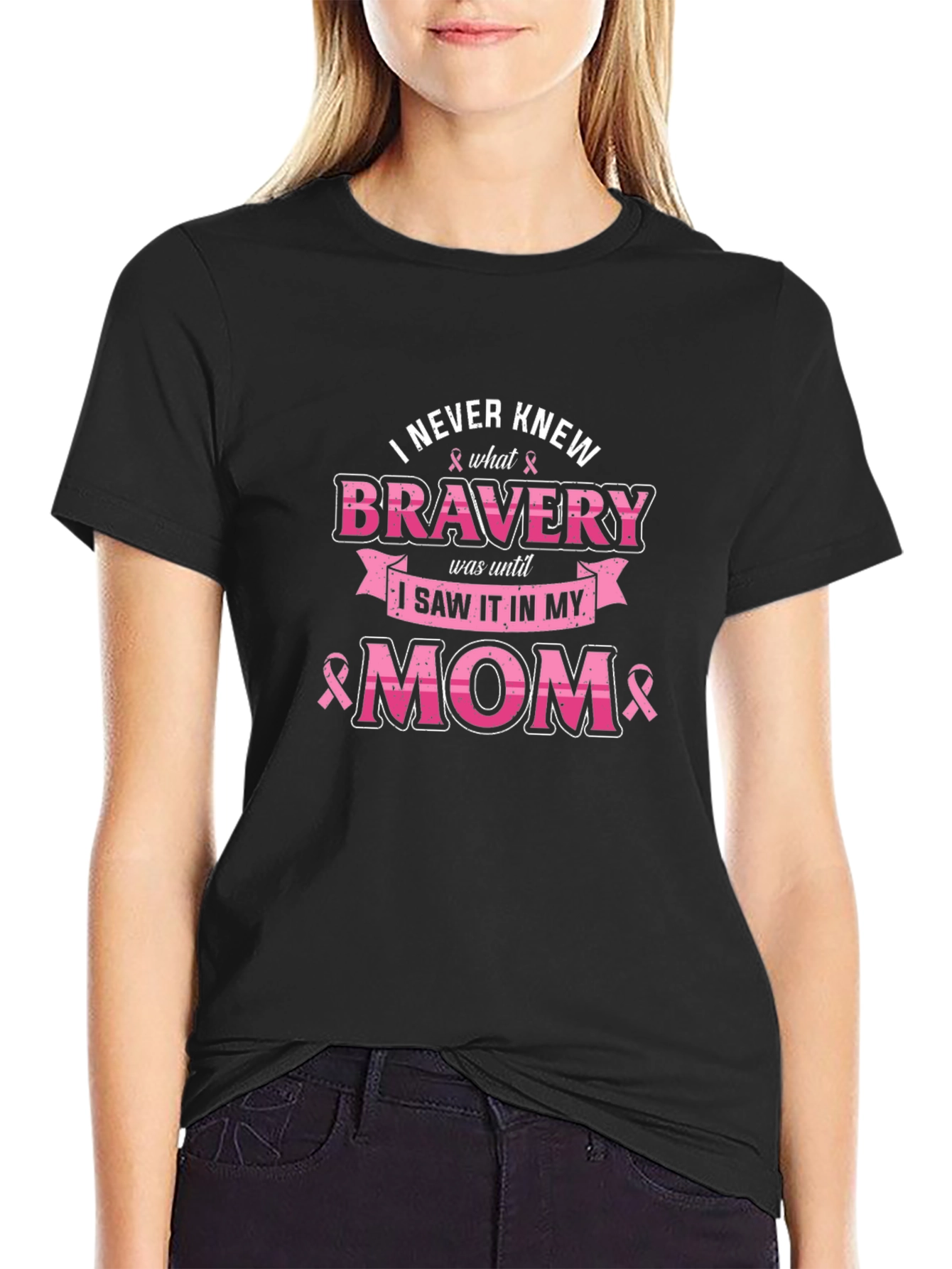 Bravery Mom Breast Cancer Awareness Graphic T-Shirt