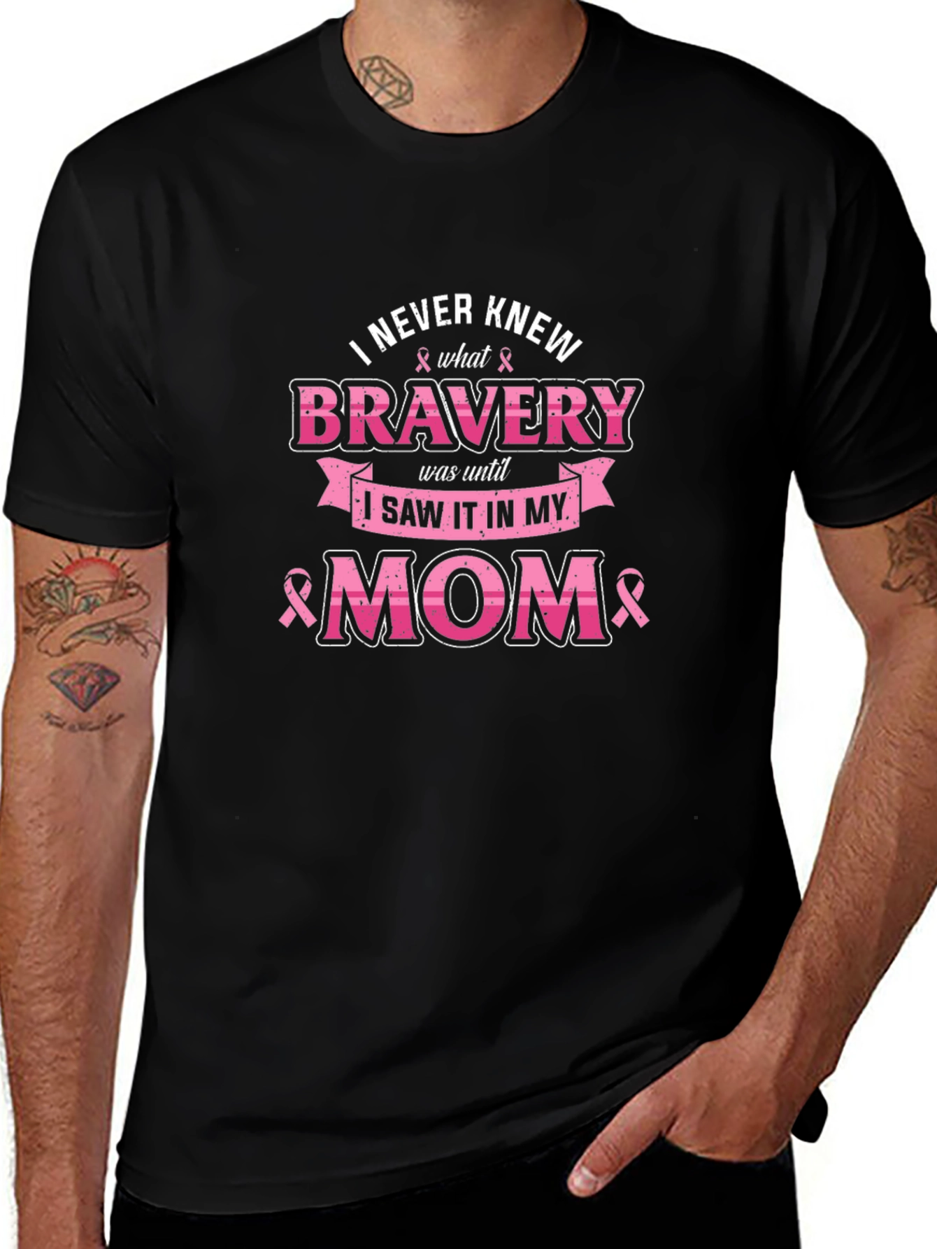 Bravery Mom Breast Cancer Awareness Graphic T-Shirt