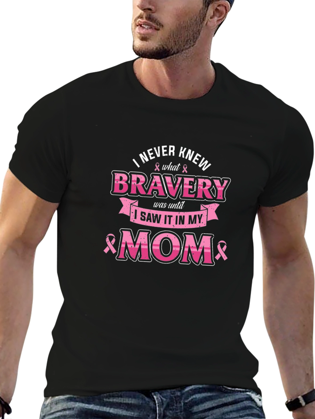 Bravery Mom Breast Cancer Awareness Graphic T-Shirt