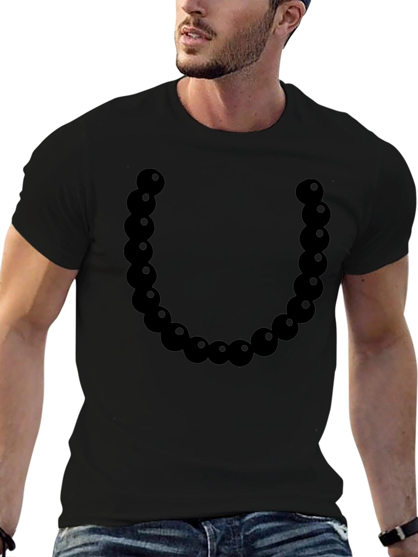 Black Bead Necklace Graphic Tee - Casual Style