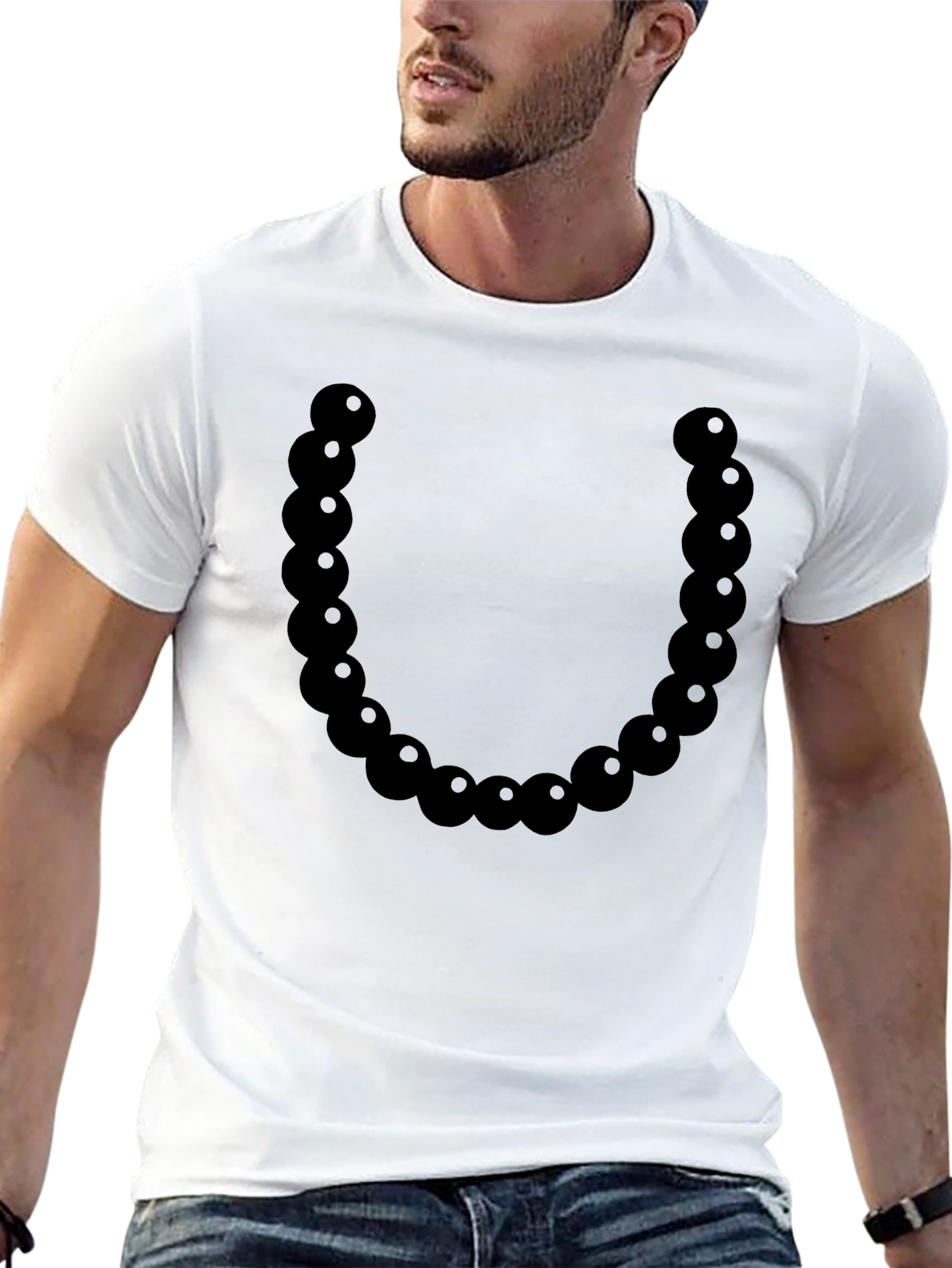 Black Bead Necklace Graphic Tee - Casual Style