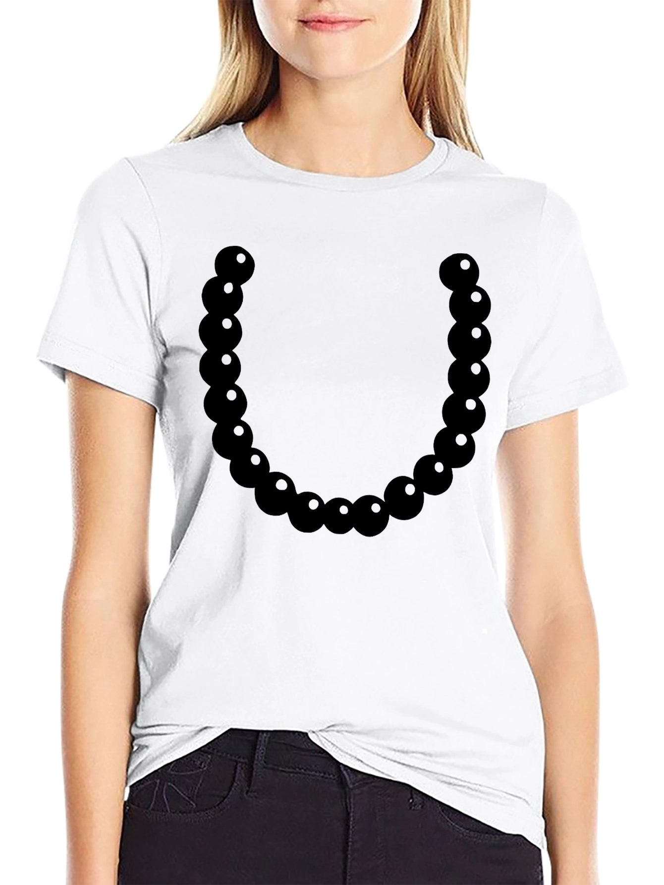 Black Bead Necklace Graphic Tee - Casual Style