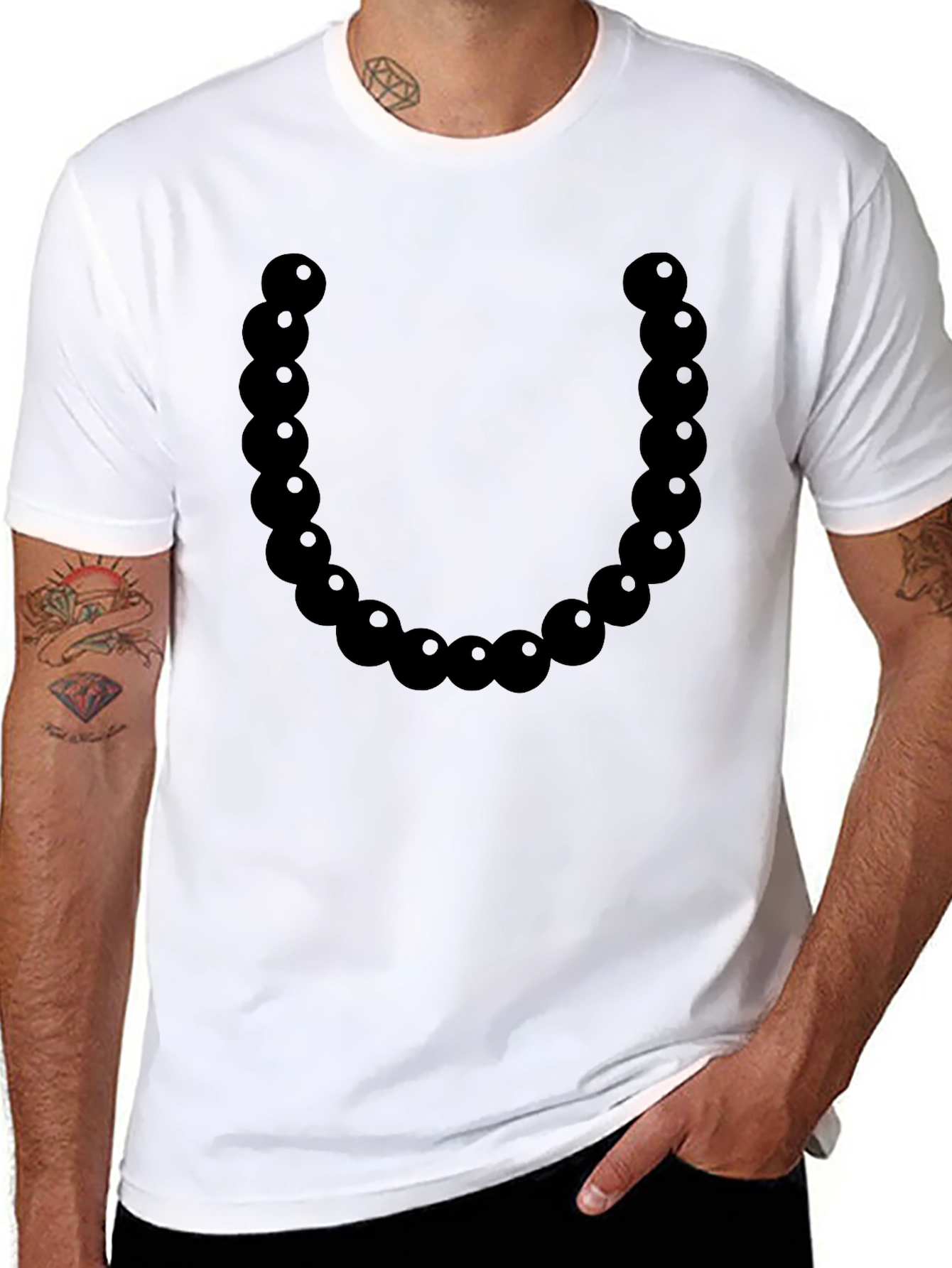 Black Bead Necklace Graphic Tee - Casual Style