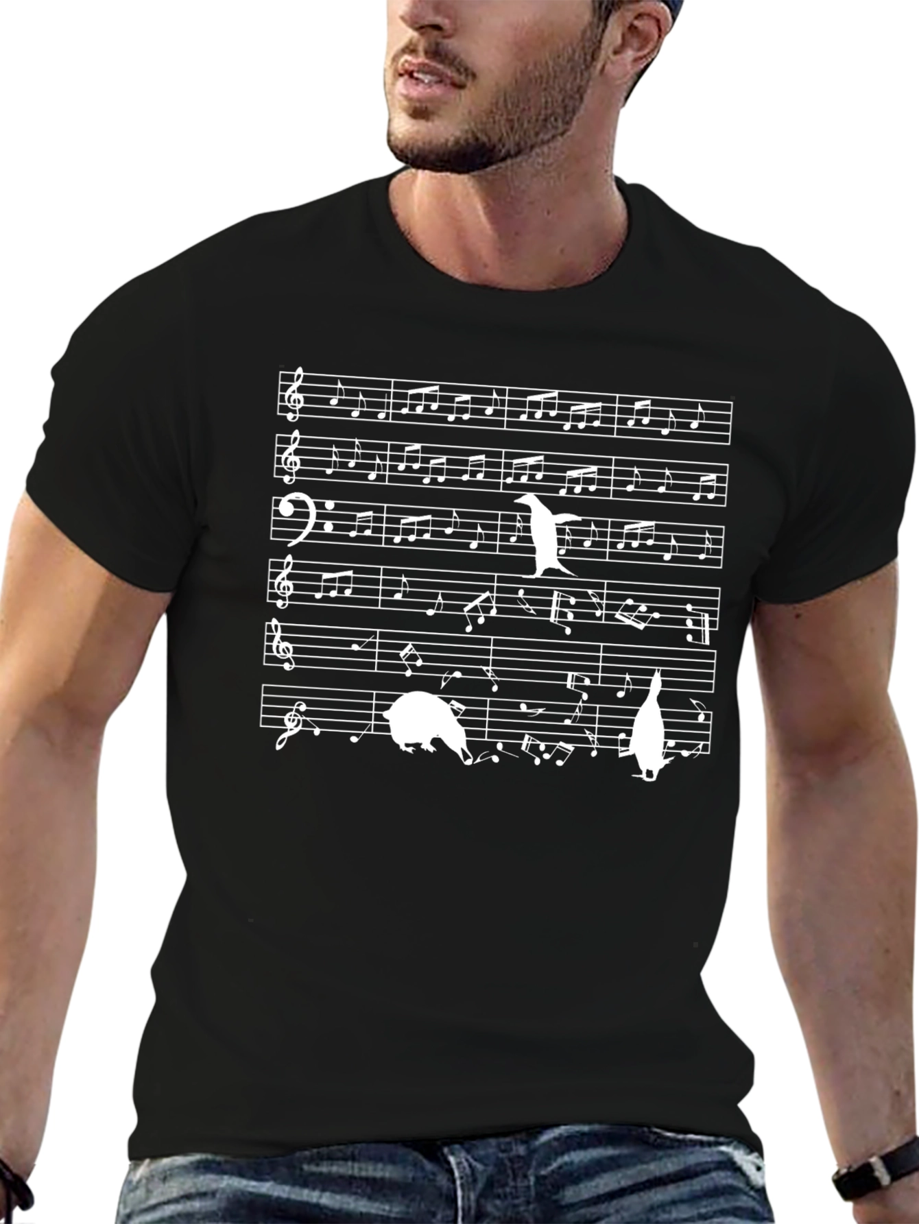 Musical Penguins T-Shirt - Black Cotton Tee