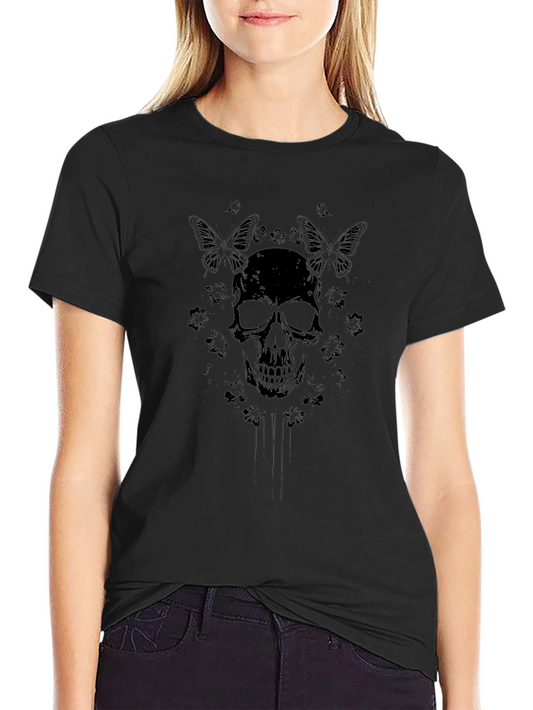Skull & Butterfly Graphic Black T-Shirt