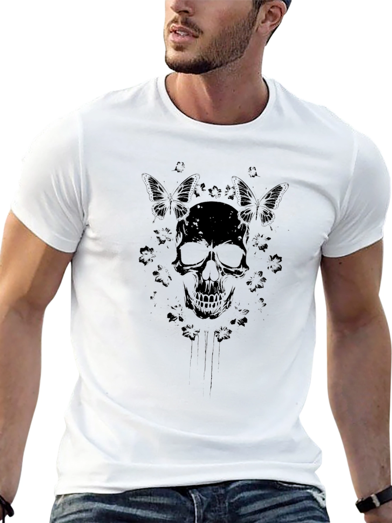 Skull & Butterfly Graphic Black T-Shirt