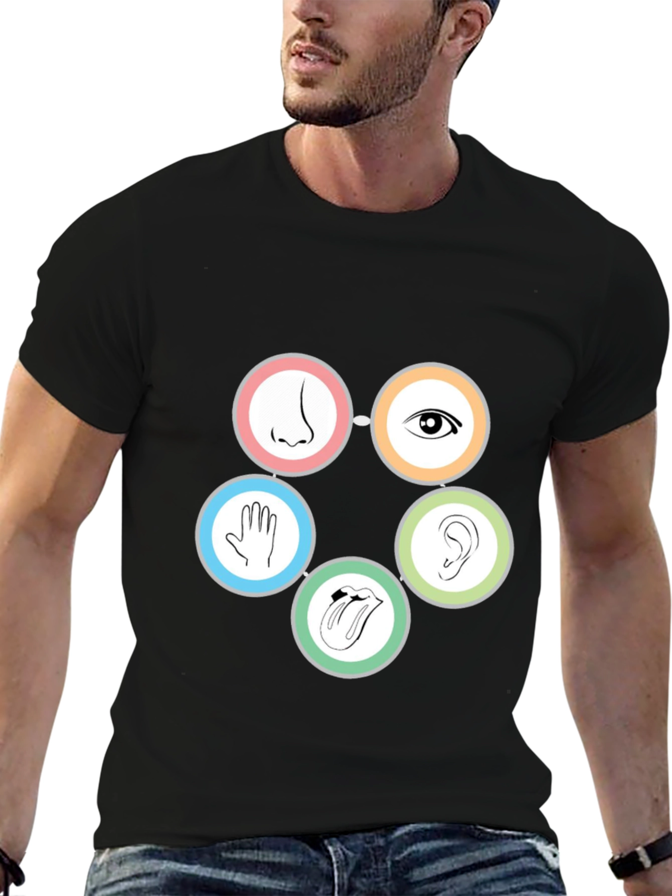 Senses Graphic Tee - Black Cotton T-Shirt