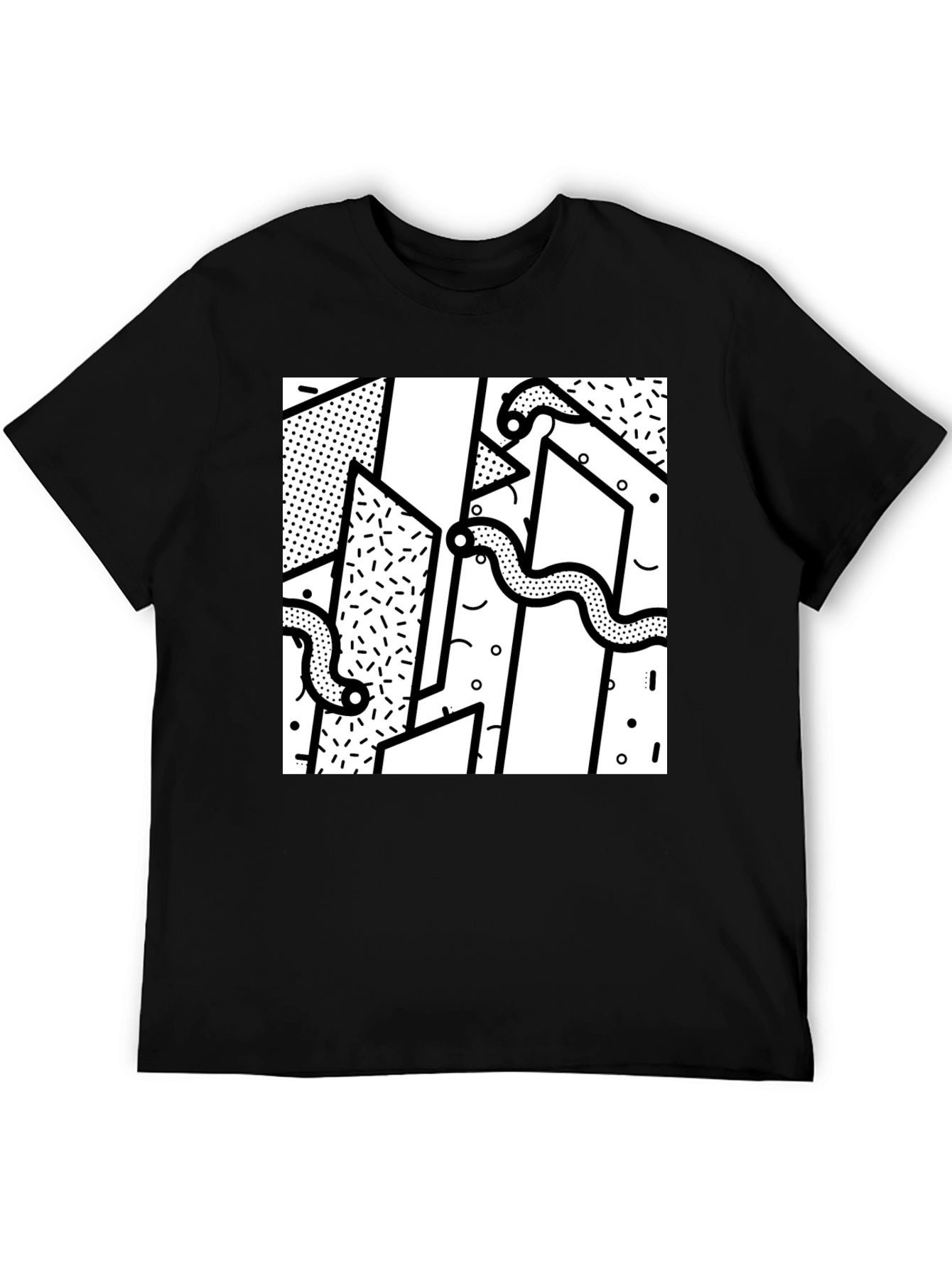 Geometric Snake Print Black T-Shirt